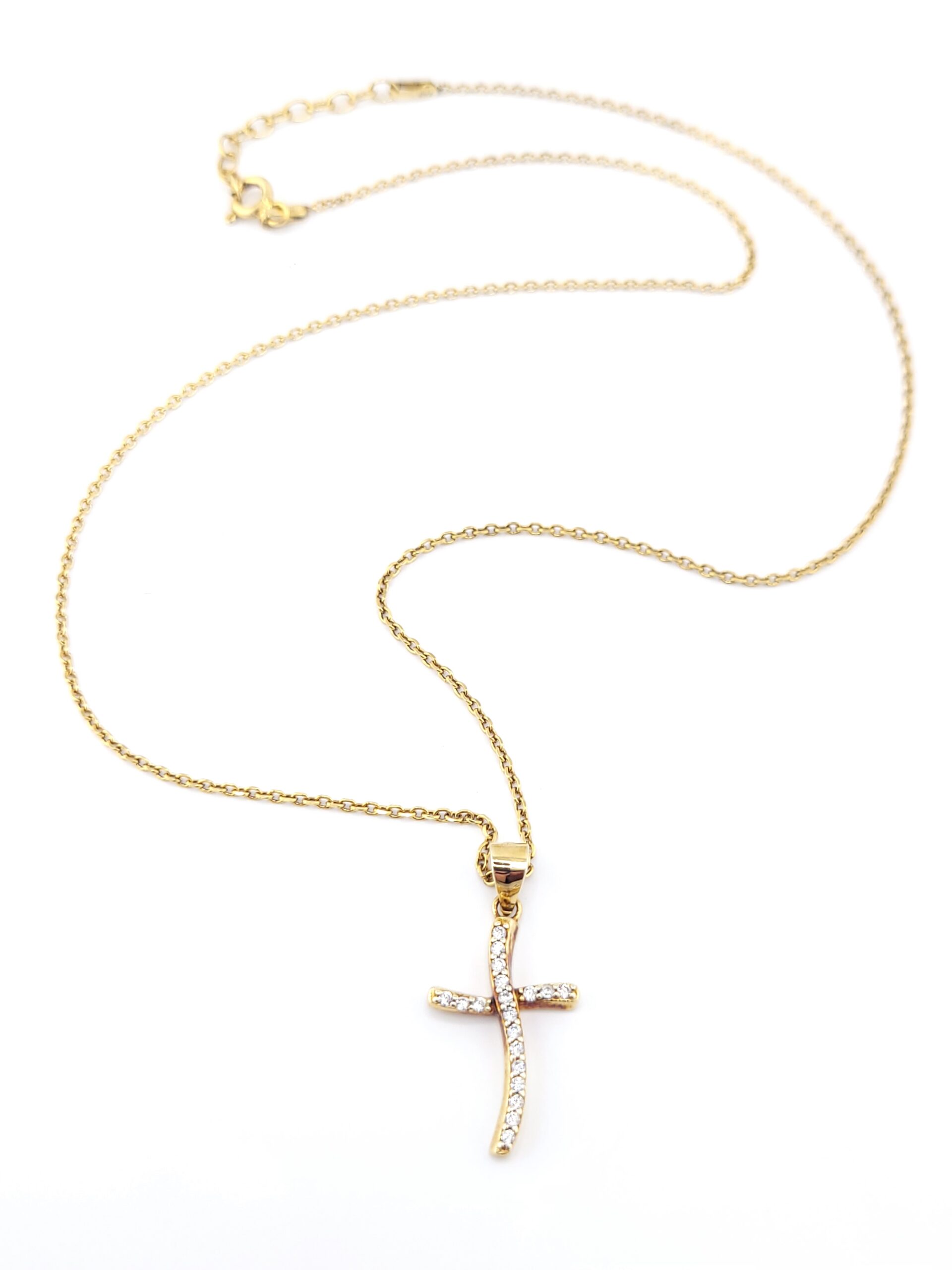 Ασημένιο Επιχρυσωμένο Γυναικείο Κολιέ, Με Σταυρό με Λευκά Ζιργκόν κωδ.105343