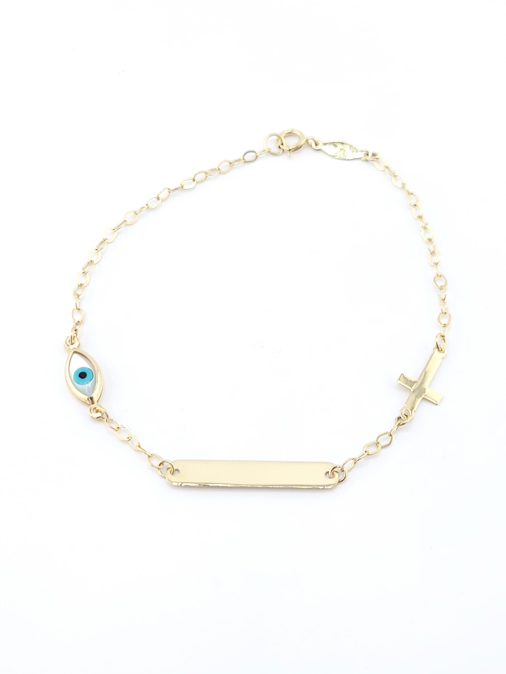 Χρυσό Παιδικό Βραχιόλι-Ταυτότητα Κ9, Με Σταυρουδάκι και Ματάκι κωδ.105381