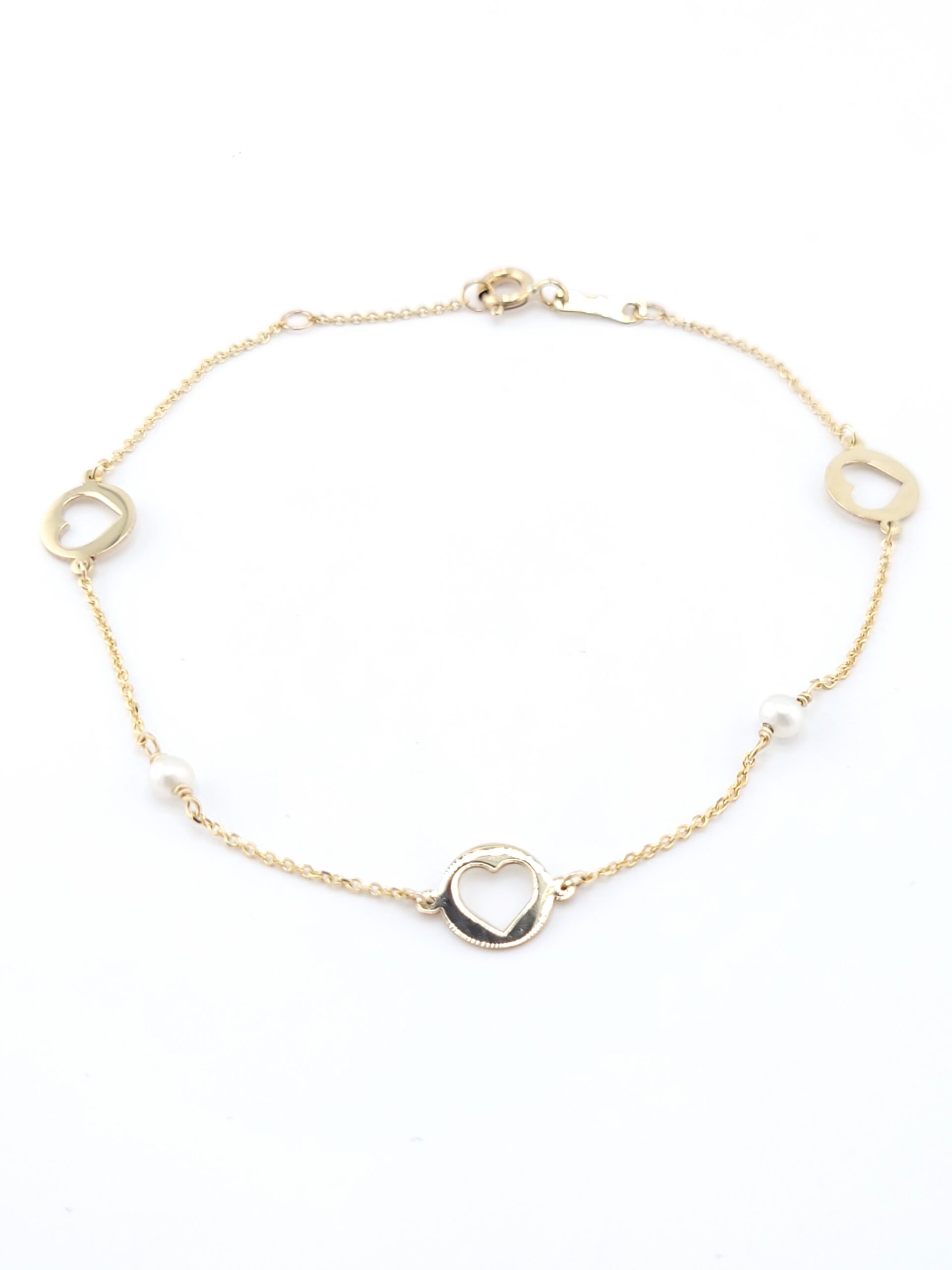 Χρυσό Γυναικείο Βραχιόλι Κ9, Με Καρδιές Και Μαργαριτάρια κωδ.105387