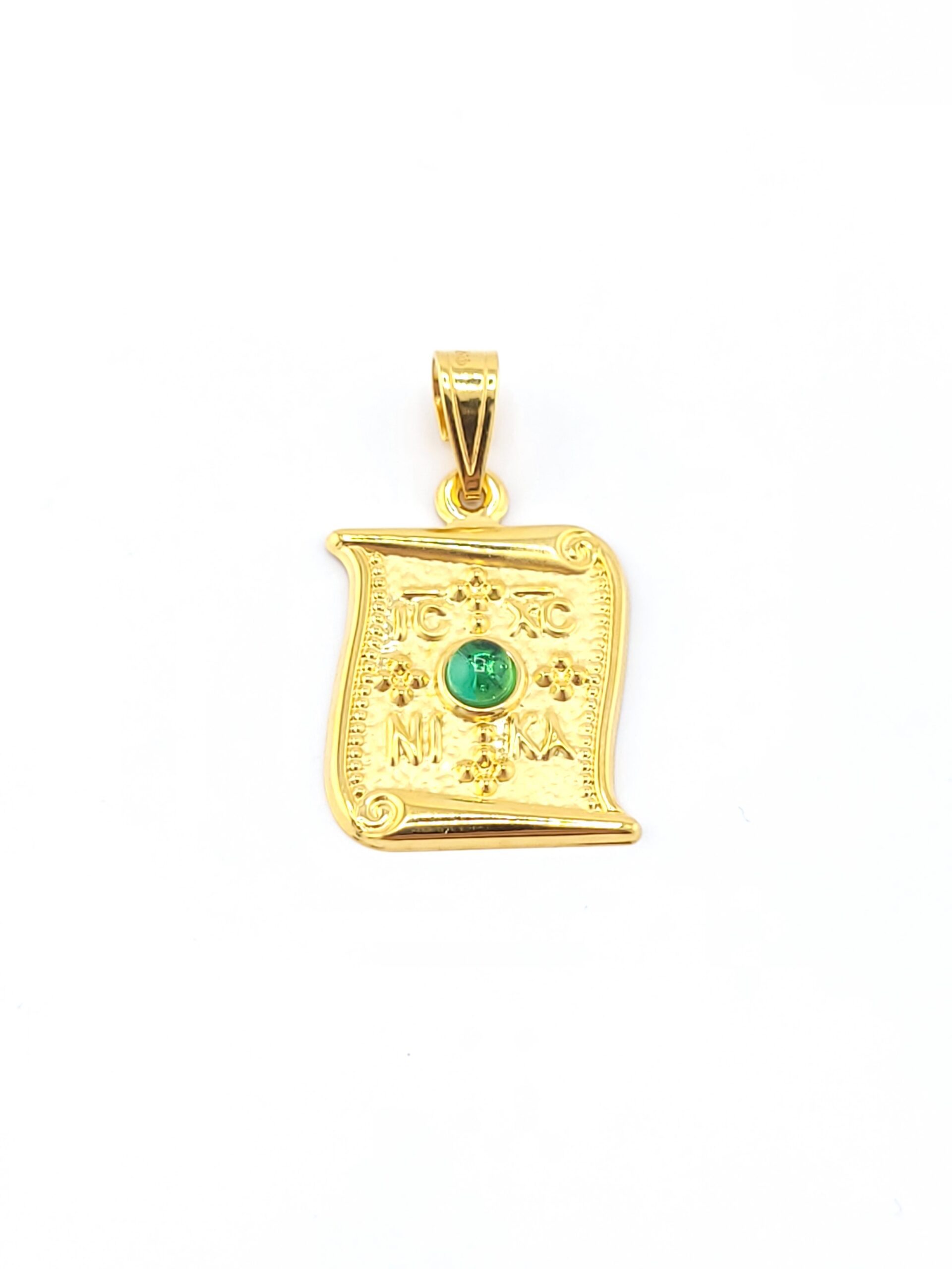 Χρυσό Γυναικείο Κρεμαστό Πάπυρος K9, Με Κωνσταντινάτο Και Πράσινο Ζιργκόν κωδ.105396