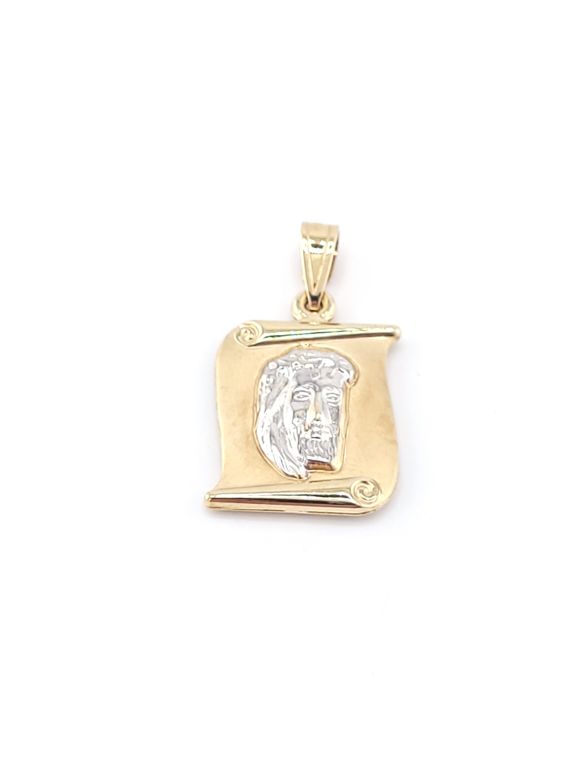 Χρυσό Δίχρωμο Κρεμαστό Πάπυρος Φυλακτό Διπλής Όψης Κ9, Με Την Κεφαλή Του Χριστού Και Αναπαράσταση των Αγίων Κωνσταντίνου Και Ελένης κωδ.105402