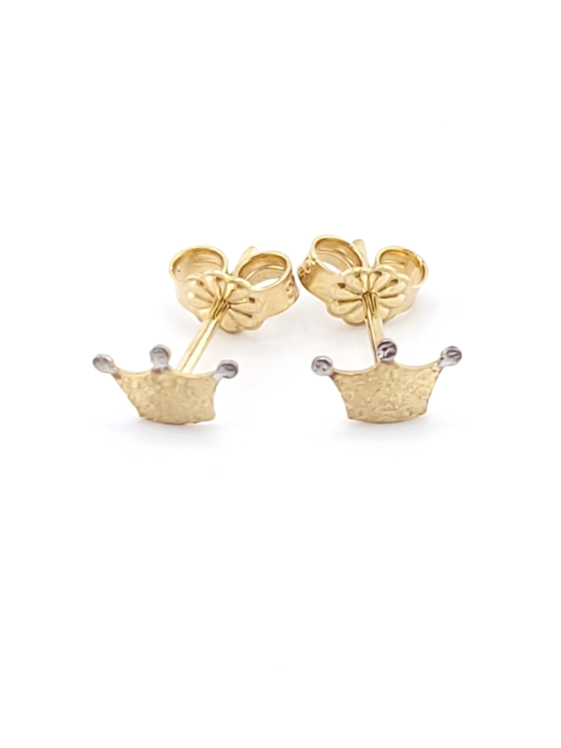 Χρυσά Δίχρωμα Παιδικά Χειροποίητα Σκουλαρίκια Καρφωτά Κορώνες Κ14 κωδ.105429