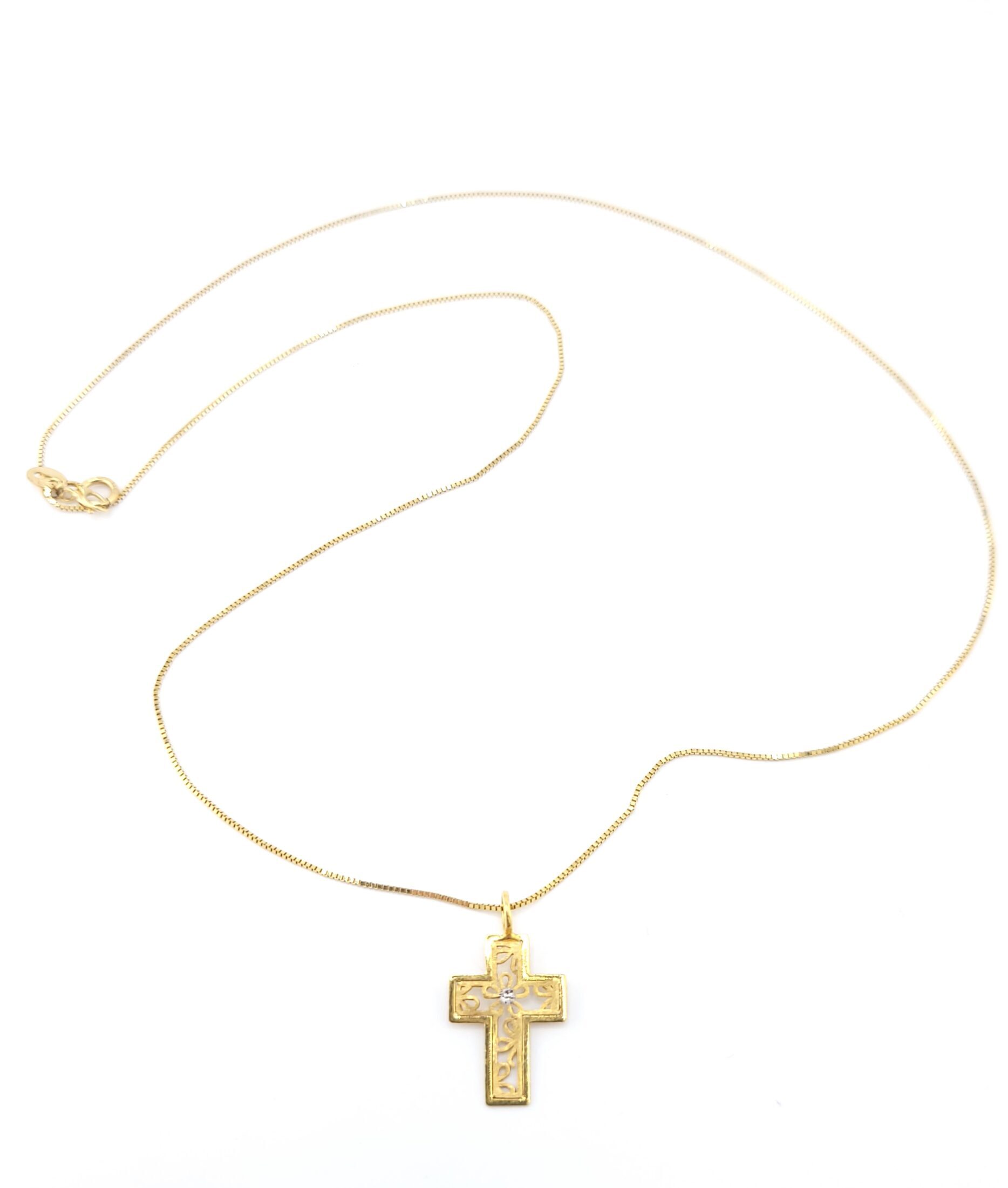 Χρυσό Γυναικείο Χειροποίητο Κολιέ Κ14, Με Σταυρό Με Ζιργκόν κωδ.105425