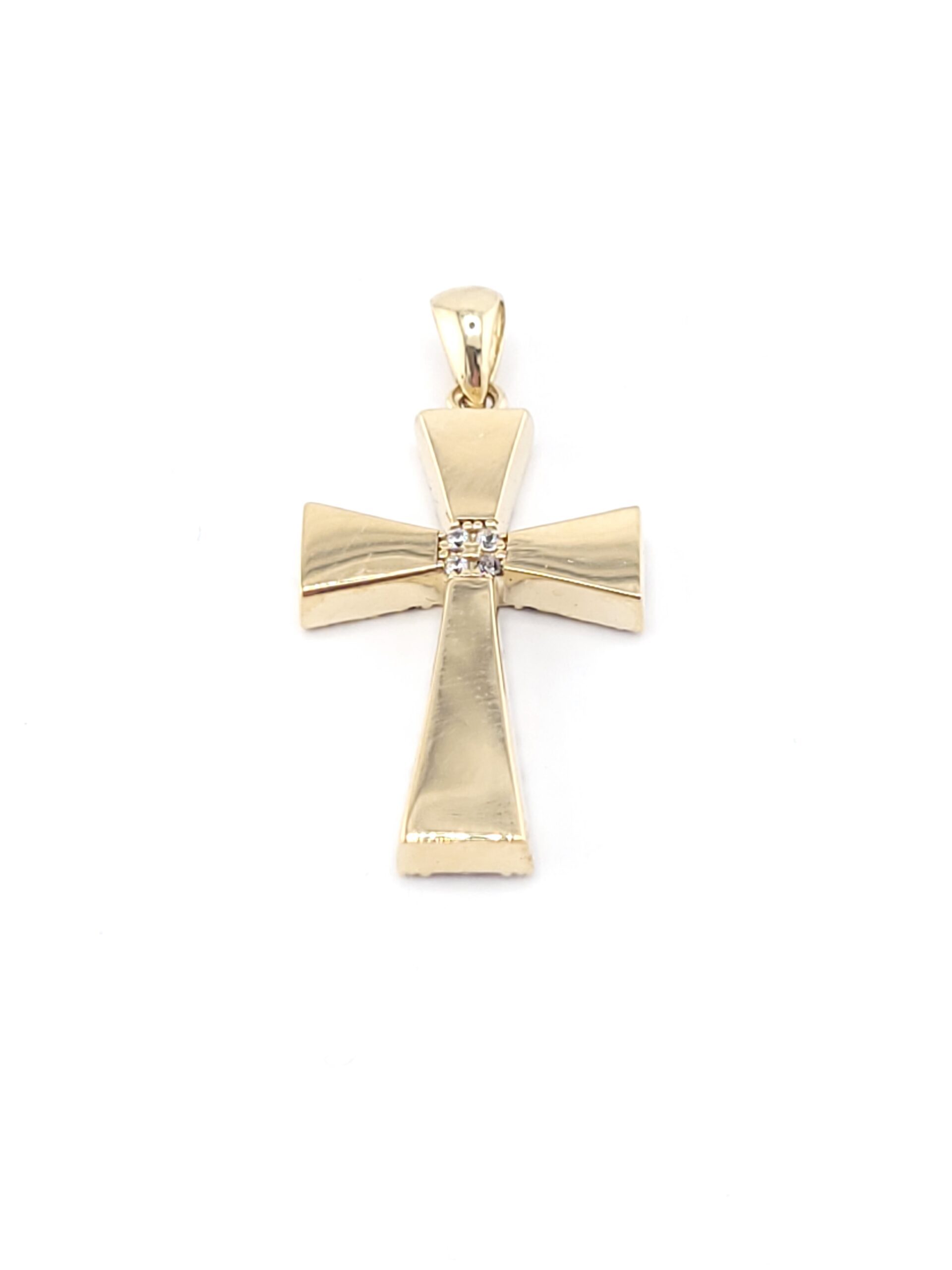 Χρυσός Γυναικείος Σταυρός Διπλής Όψης Κ14, Με Ζιργκόν κωδ.105498