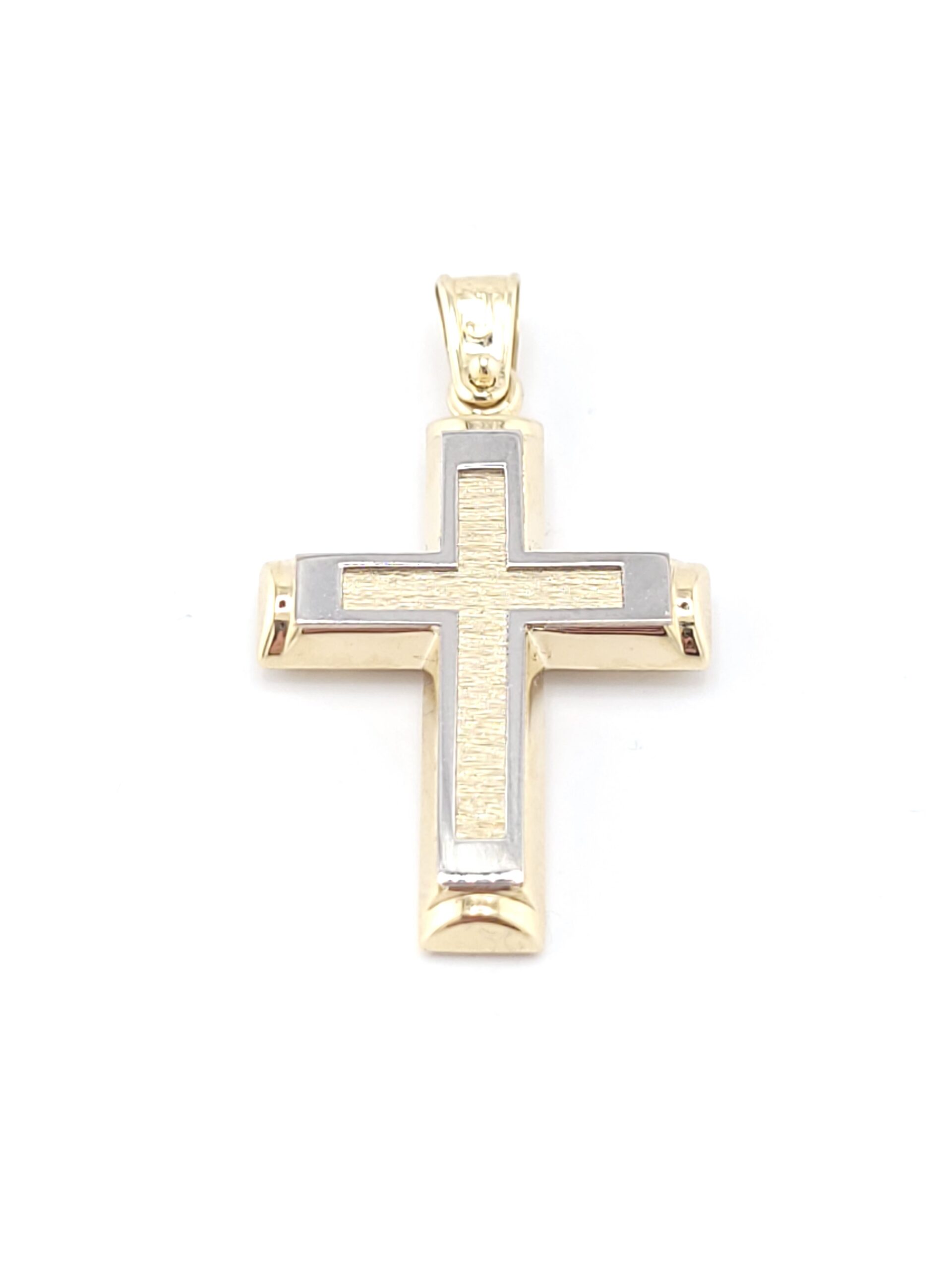 Χρυσός Σταυρός Διπλής Όψης Κ14, Με Εικόνα της Σταύρωσης κωδ.105507