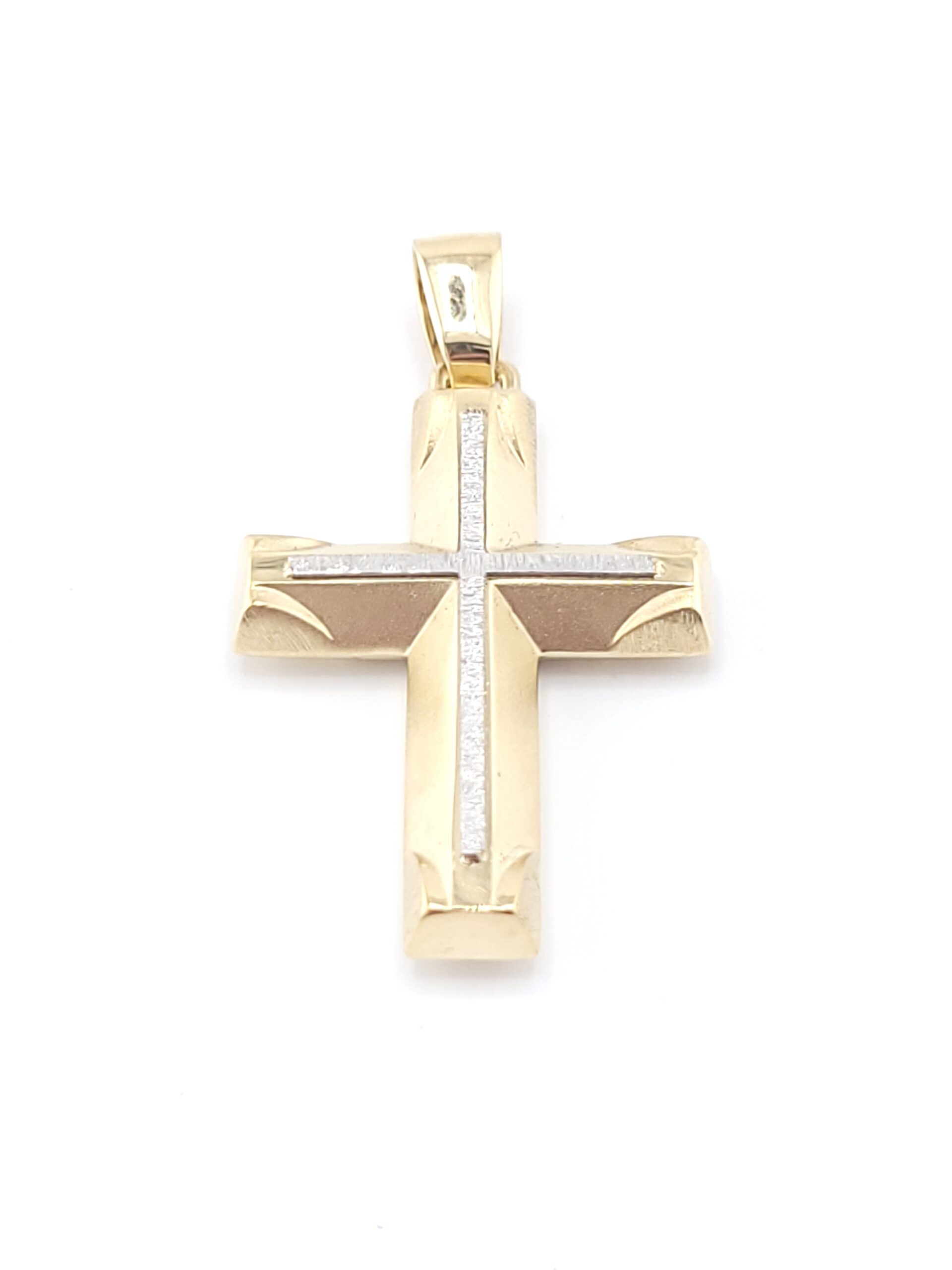 Χρυσός Δίχρωμος Σταυρός Διπλής Όψης Κ14, Με Εικόνα της Σταύρωσης κωδ.105504