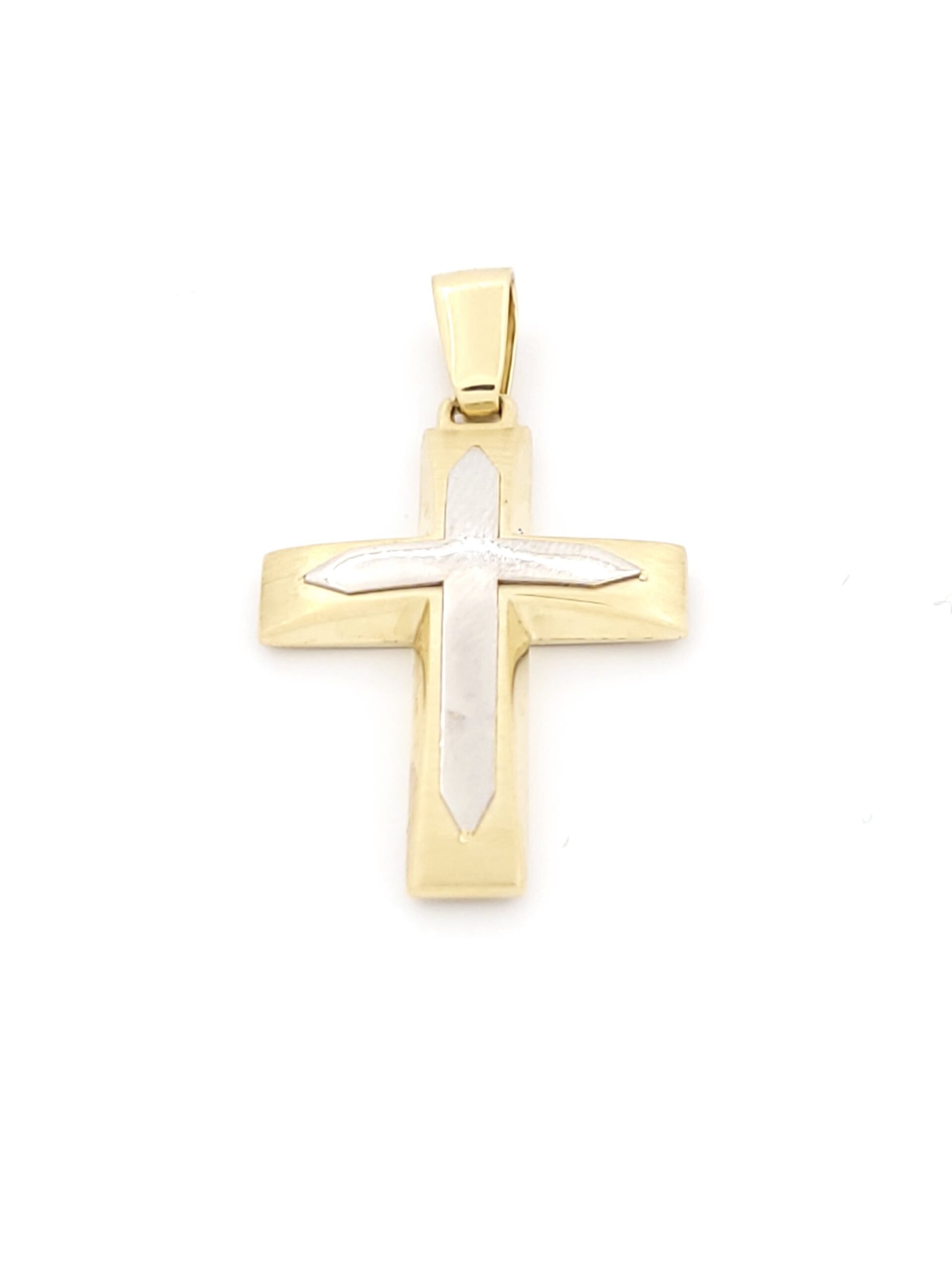 Χρυσός Δίχρωμος Σταυρός Διπλής Όψης Κ14, Με Κωνσταντινάτο κωδ.105506