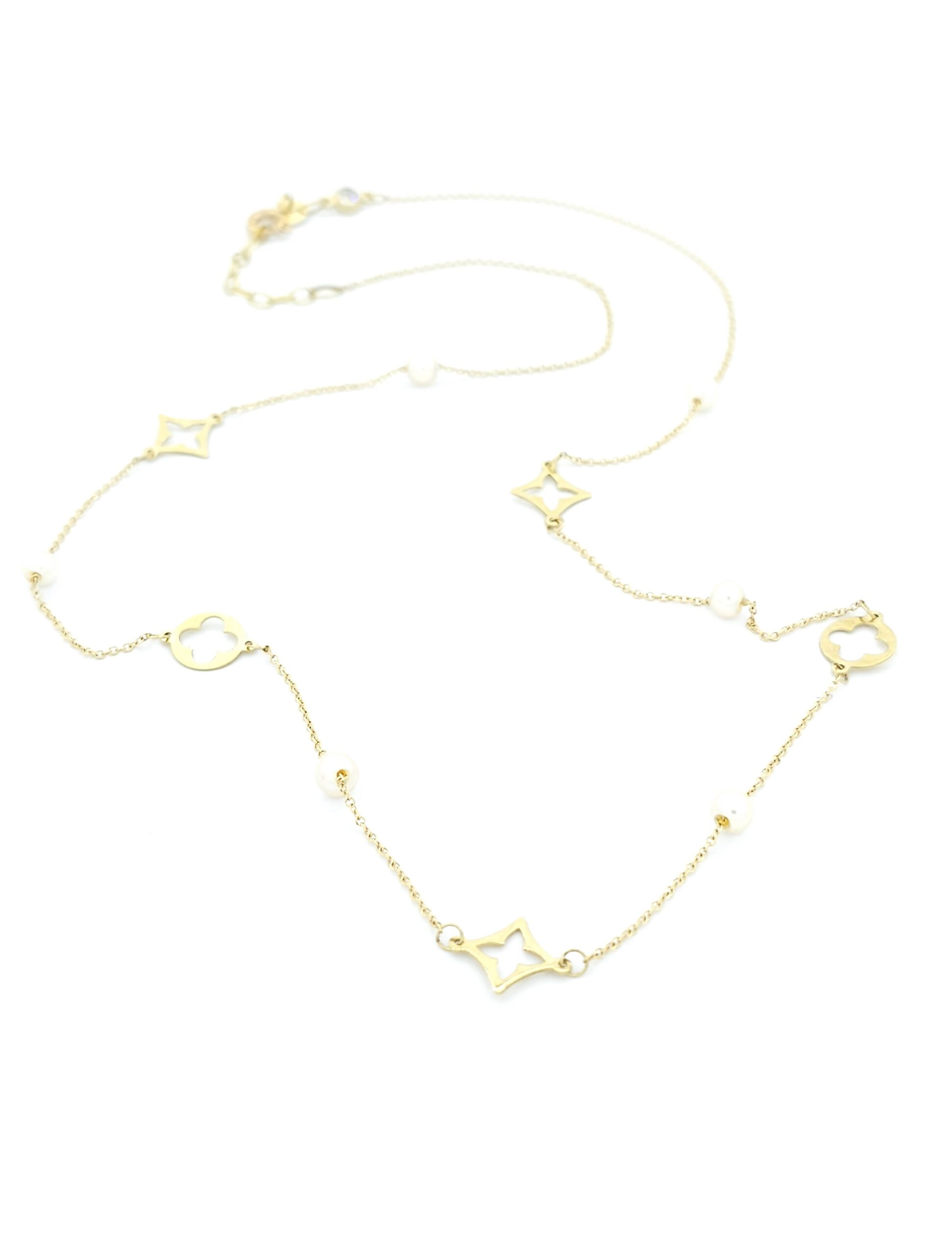 Γυναικείο Χρυσό Κολιέ Κ14, Με Σταυρουδάκια, Αστεράκια, Μαργαριτάρια Και Ζιργκόν κωδ.105445