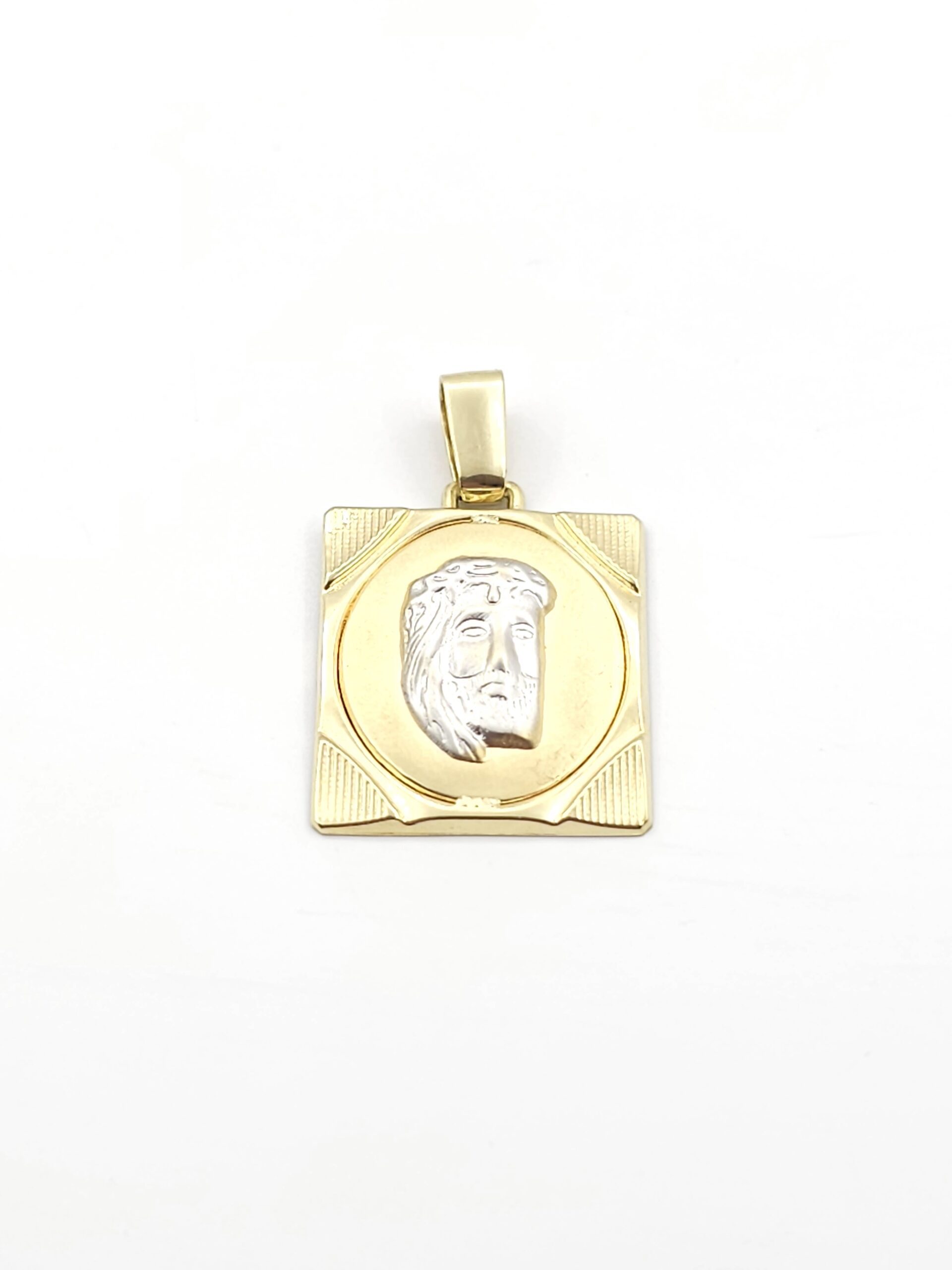Χρυσό Δίχρωμο Κρεμαστό Διπλής Όψης K14, Με Την Κεφαλή του Χριστού Και Αναπαράσταση των Αγίων Κωνσταντίνου Και Ελένης κωδ.105663