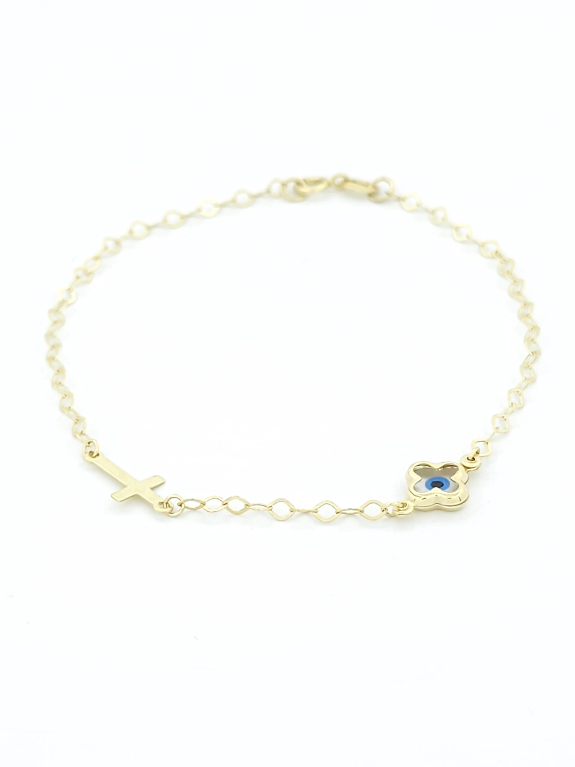 Χρυσό Παιδικό Βραχιόλι Κ9, Με Ματάκι Και Σταυρό κωδ.105671