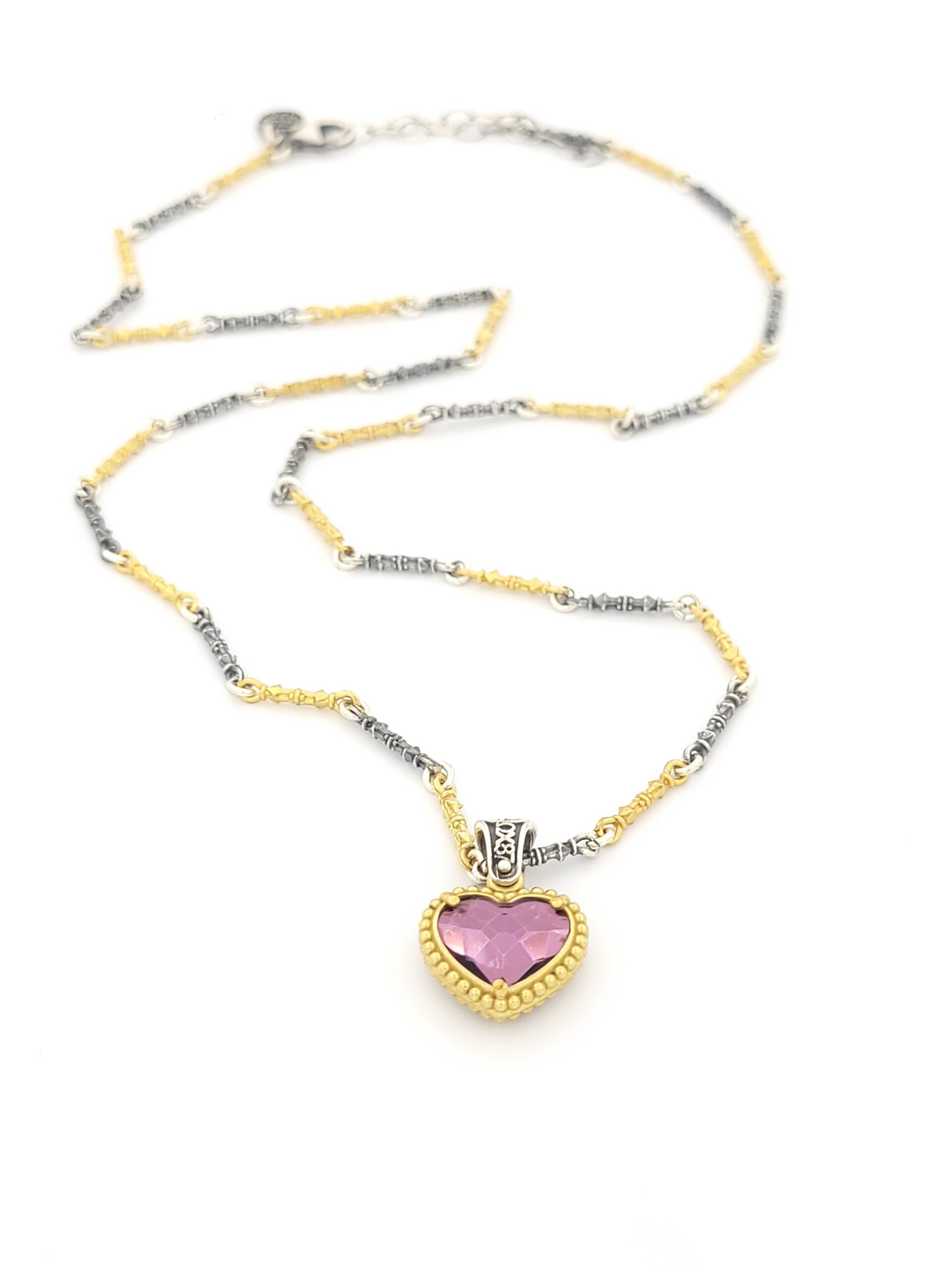 Ασημένιο Γυναικείο Κολιέ Διπλής Όψεως Dimitrios-Exclusive, Με Καρδιά Με Μπλε Και Ροζ Swarovski Πέτρες κωδ.M102