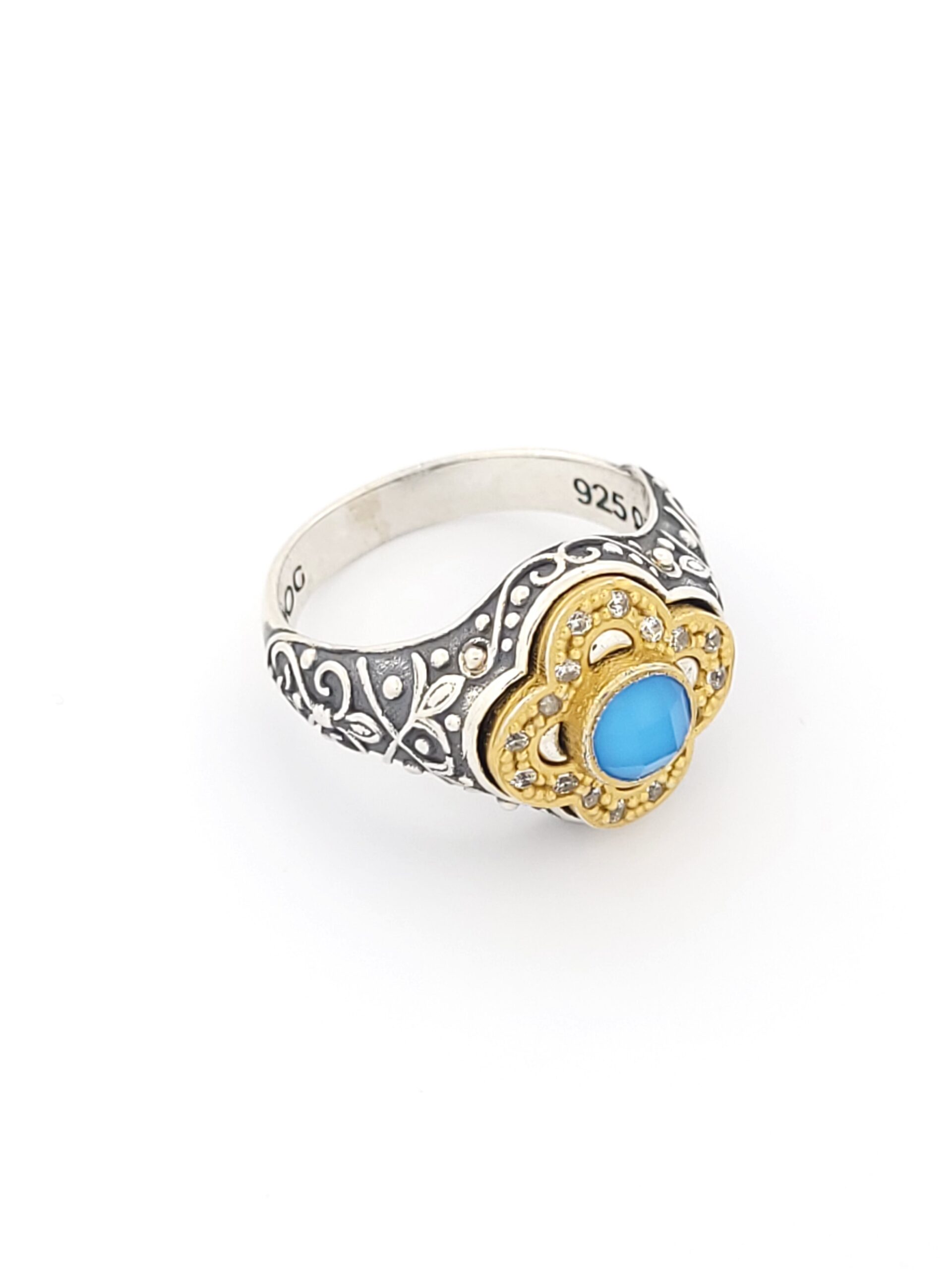 Γυναικείο Δίχρωμο Δαχτυλίδι Dimitrios-Exclusive, Με Τιρκουάζ Και Ζιργκόν κωδ.D57