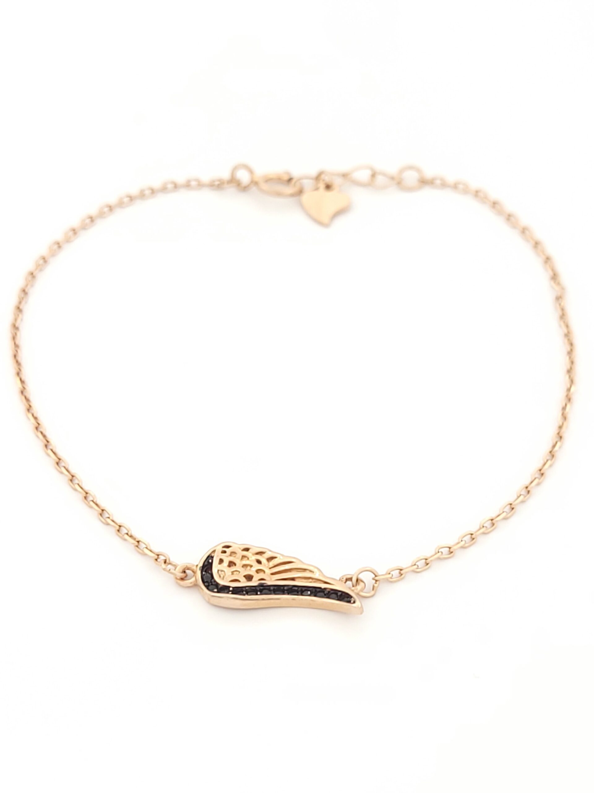 Ασημένιο Ροζ Gold Γυναικείο Βραχιόλι, Mε Φτερό Αγγέλου και Μαύρα Ζιργκόν κωδ.105822