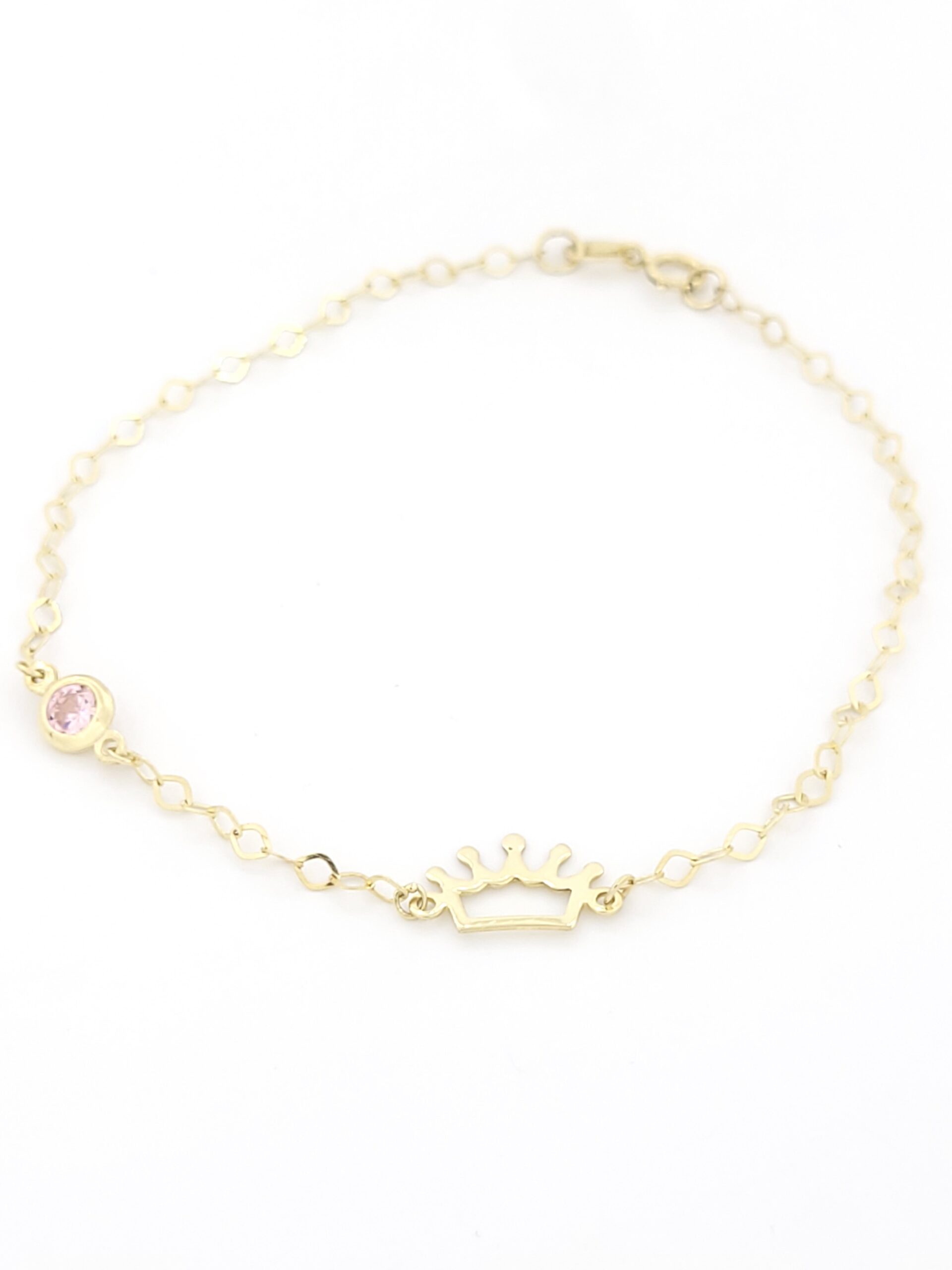 Χρυσό Παιδικό Βραχιόλι Κ9, Με Κορώνα Και Ροζ Ζιργκόν κωδ.105672