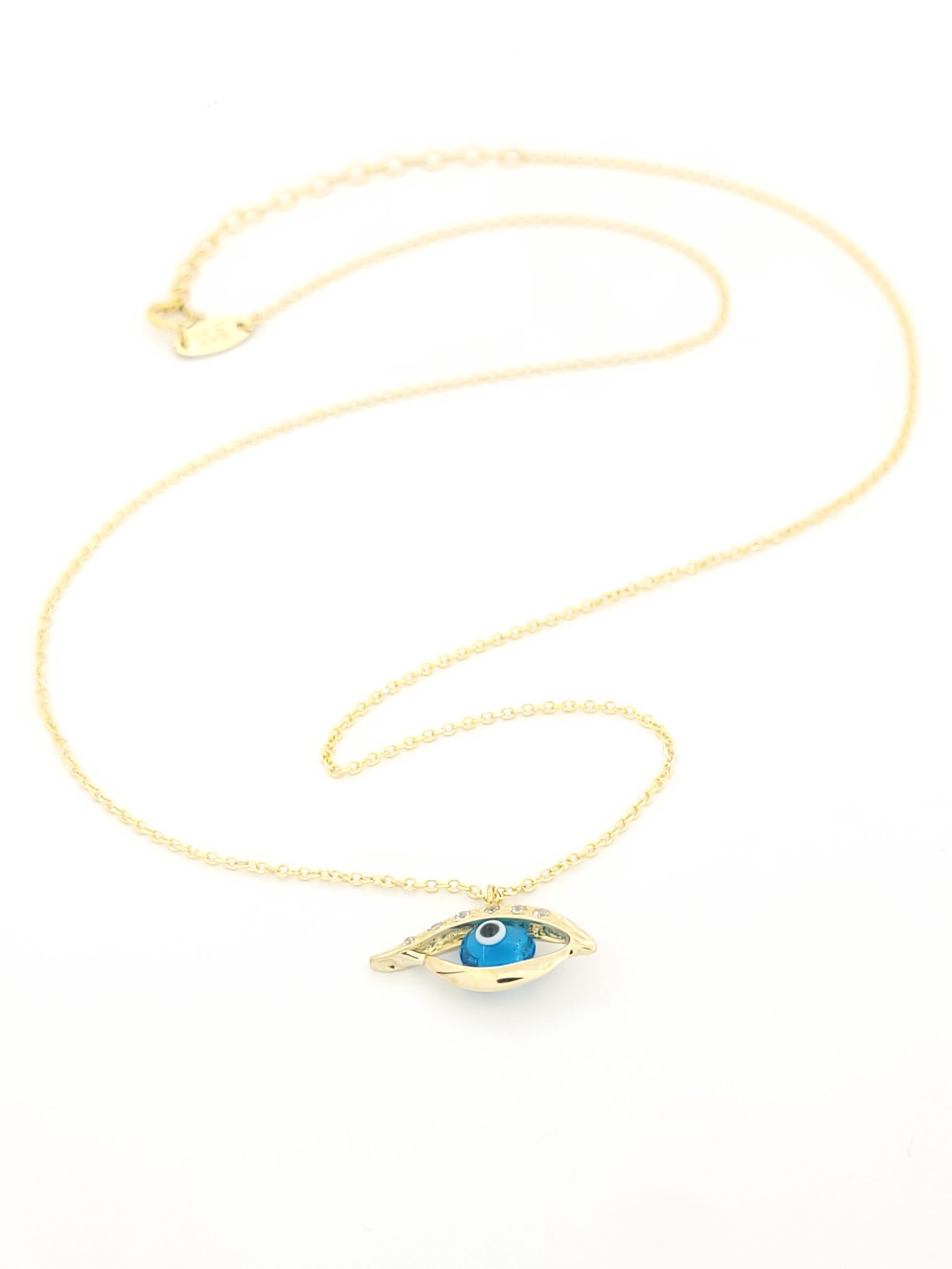 Χρυσό Γυναικείο Κολιέ Κ14, Με Ματάκι Και Λευκά Ζιργκόν κωδ.105991