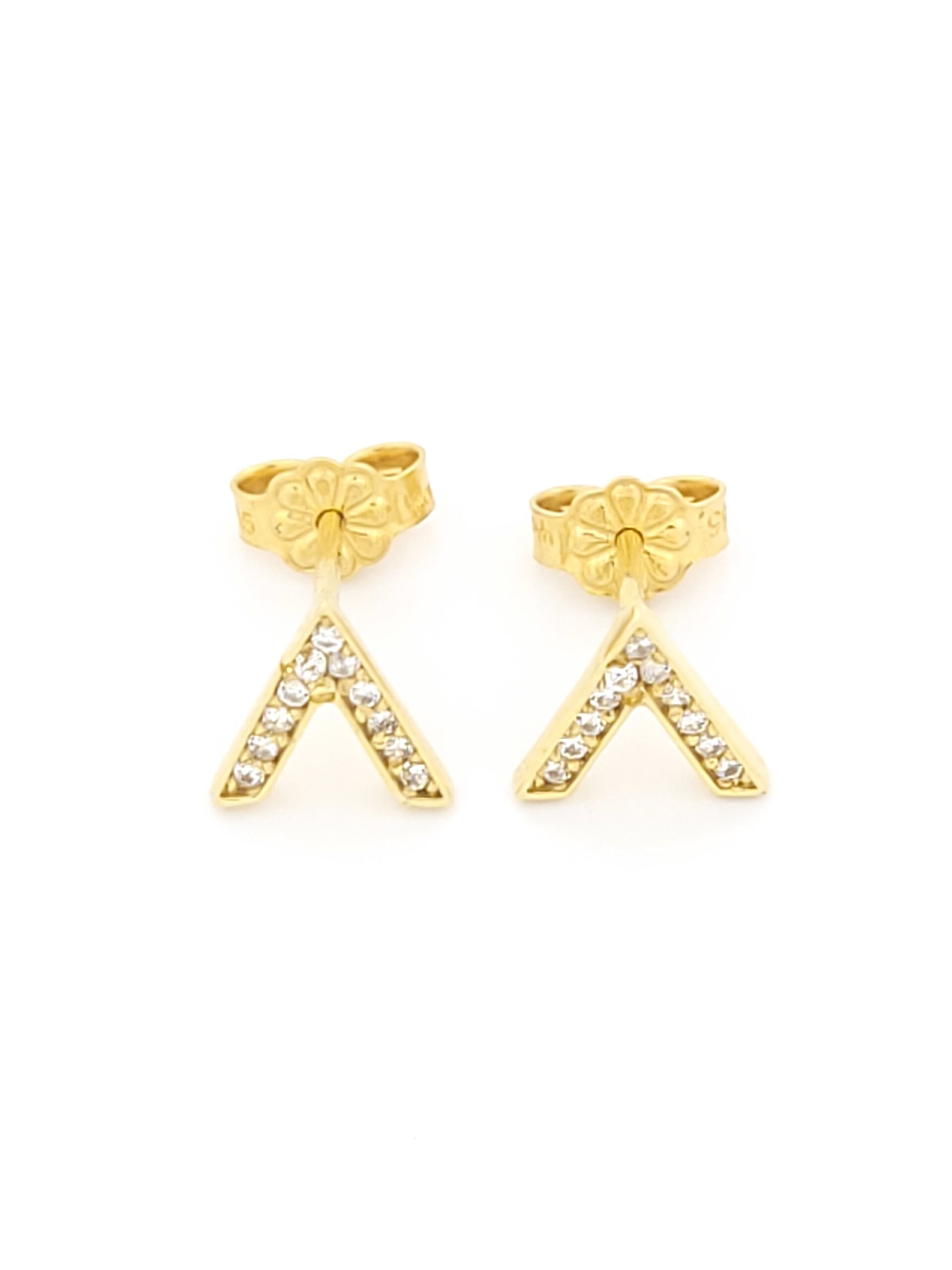 Χρυσά Γυναικεία Σκουλαρίκια Καρφωτά Κ14, Με Λευκά Ζιργκόν κωδ.105983