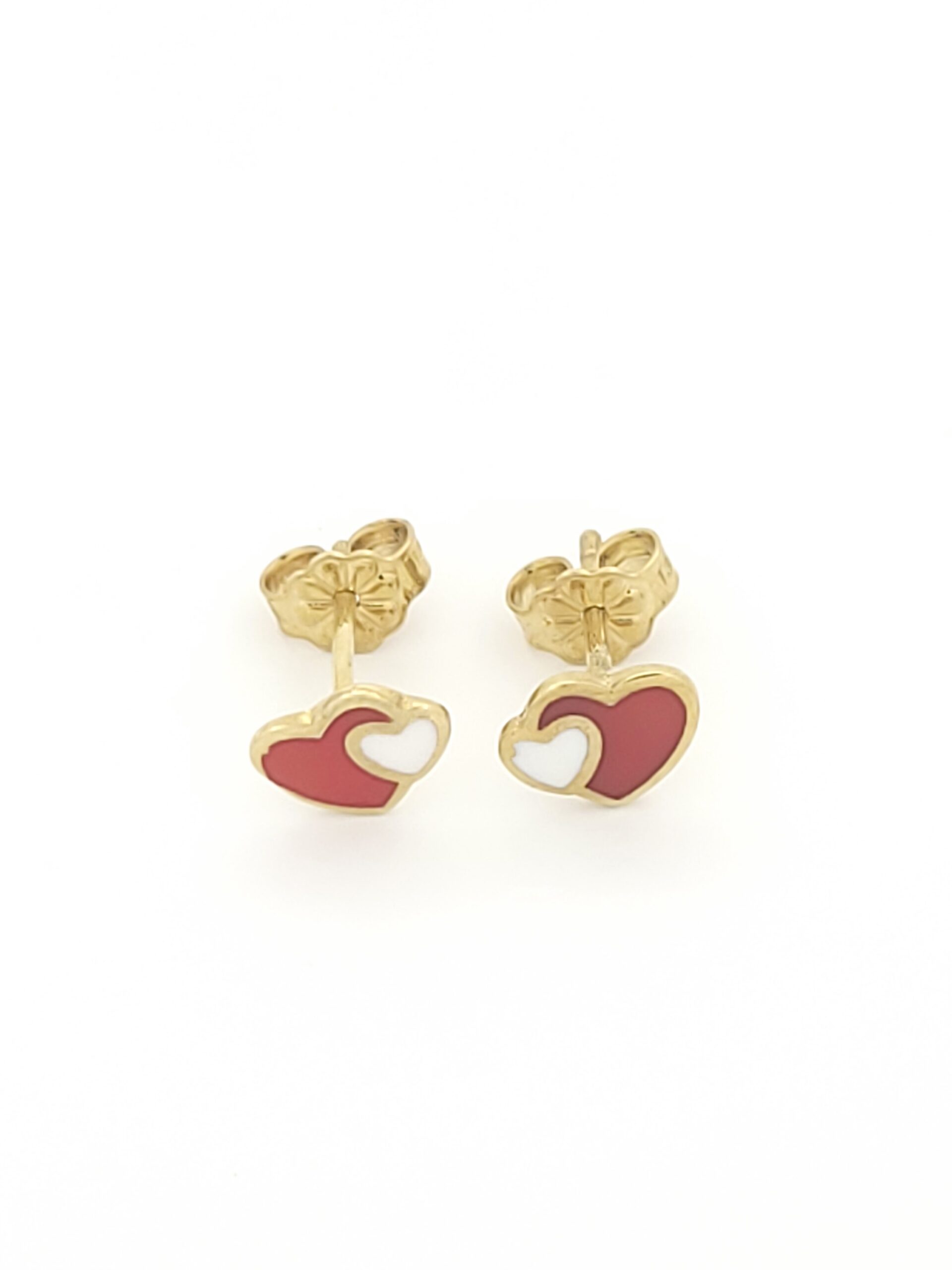 Χρυσά Παιδικά Σκουλαρίκια Καρφωτά Κ9, Με Καρδιές Και Σμάλτο κωδ.106029