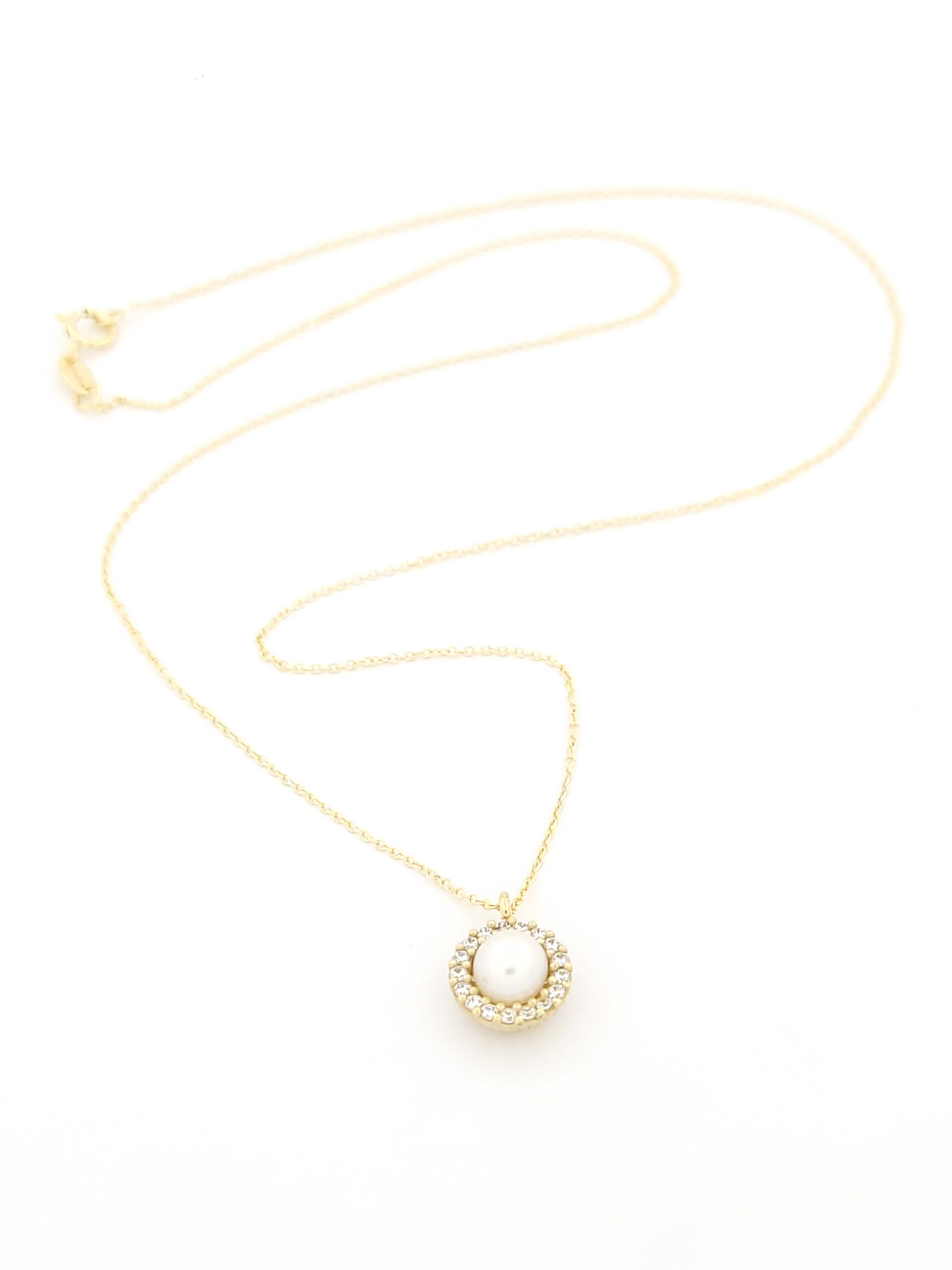 Χρυσό Γυναικείο Κολιέ Κ14, Με Μαργαριτάρι Και Ζιργκόν κωδ.106099