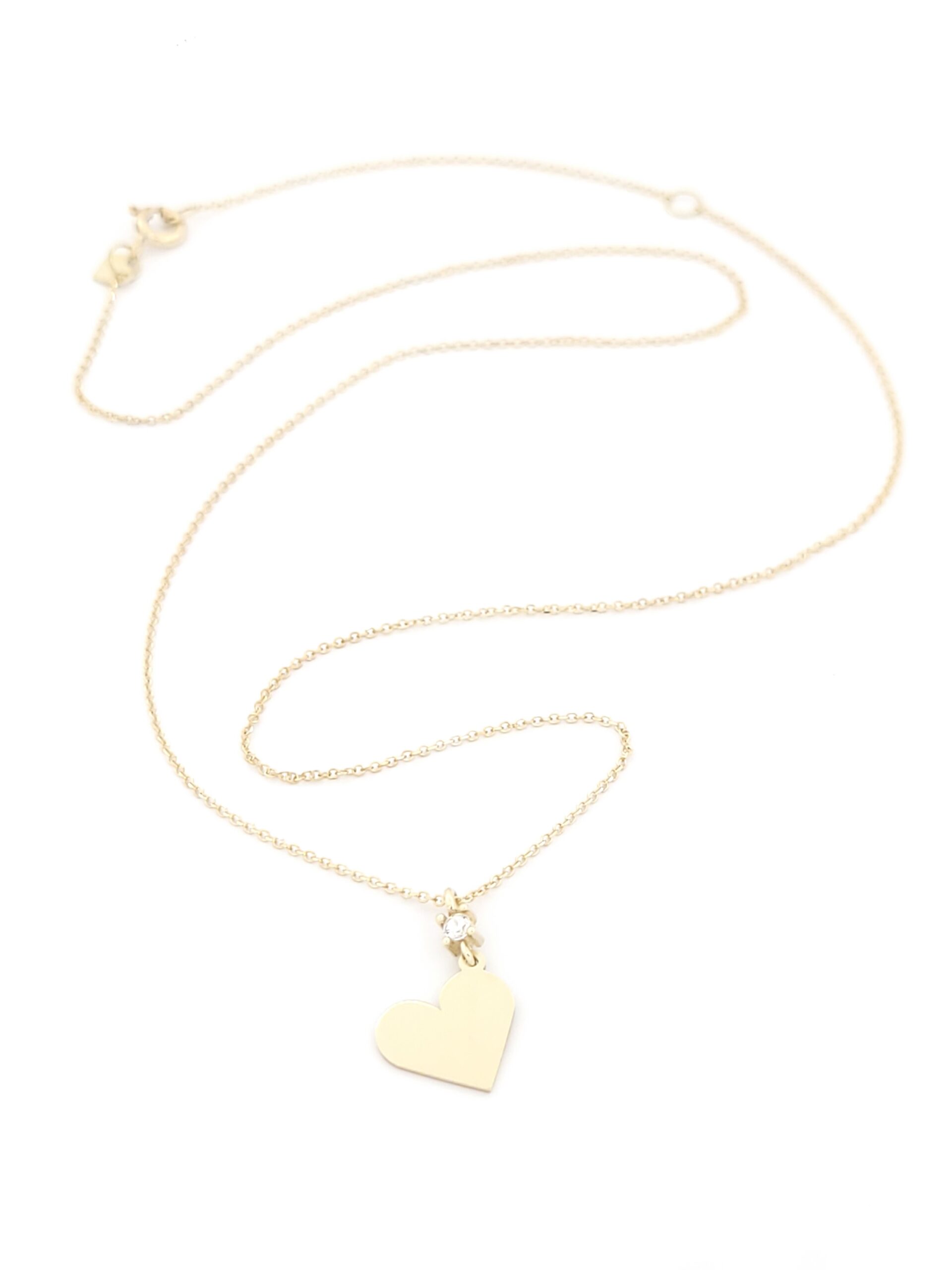 Χρυσό Γυναικείο Κολιέ Κ9, Με Καρδιά και Άσπρο Ζιργκόν κωδ.102582