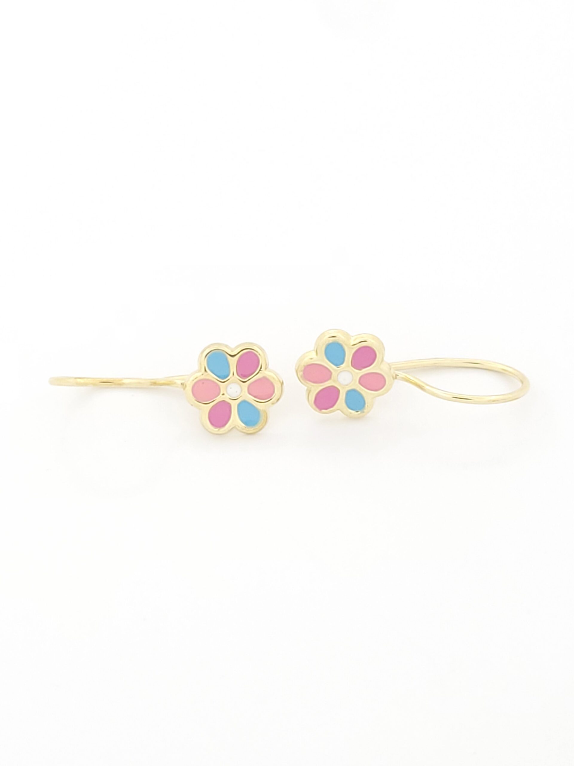 Χρυσά Παιδικά Σκουλαρίκια Κρεμαστά Κ9, Με Λουλούδια Με Σμάλτο κωδ.106446