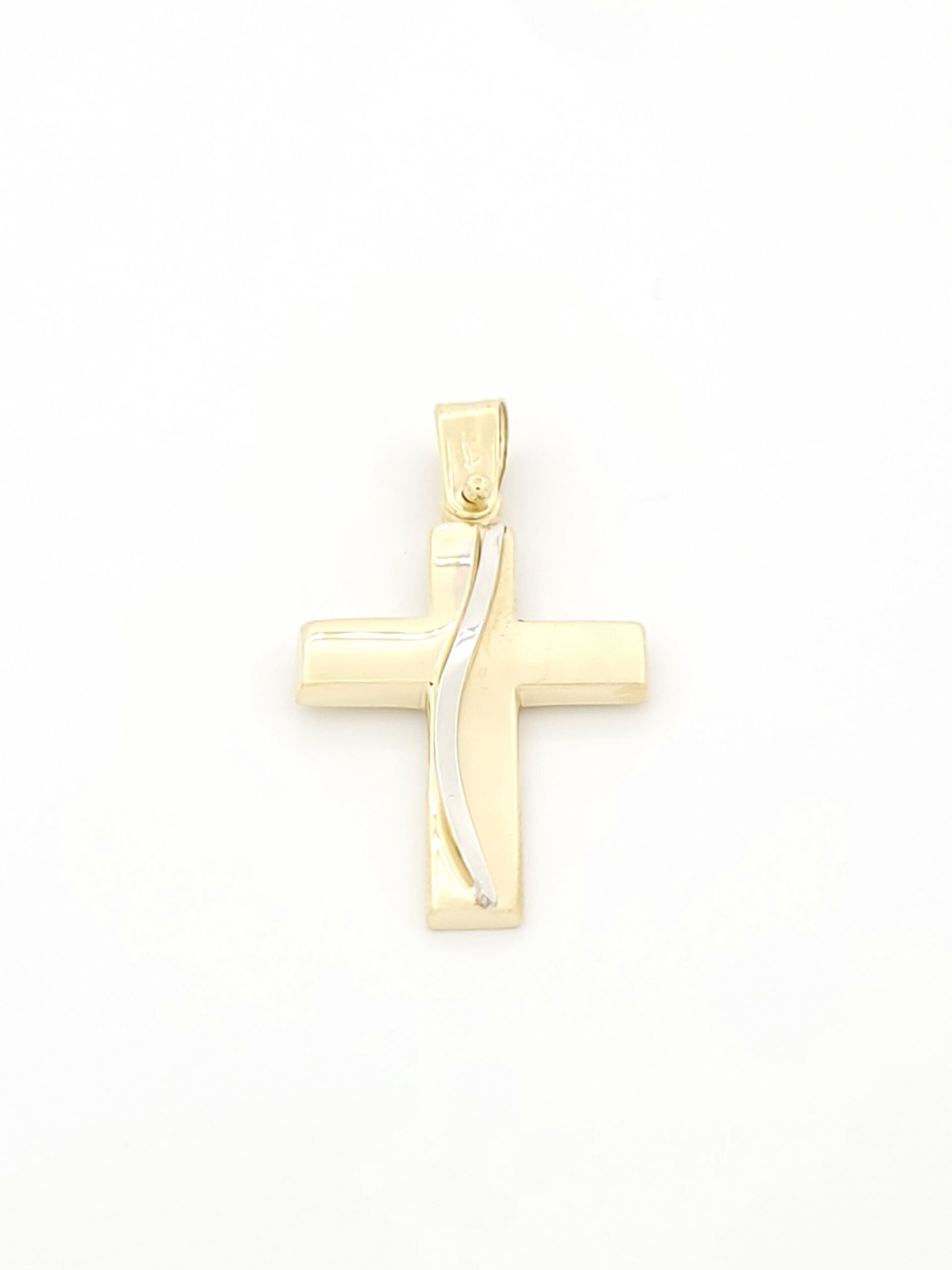 Χρυσός Δίχρωμος Ανδρικός Σταυρός Ματ-Λουστρέ Κ14 Της Filva κωδ.106494