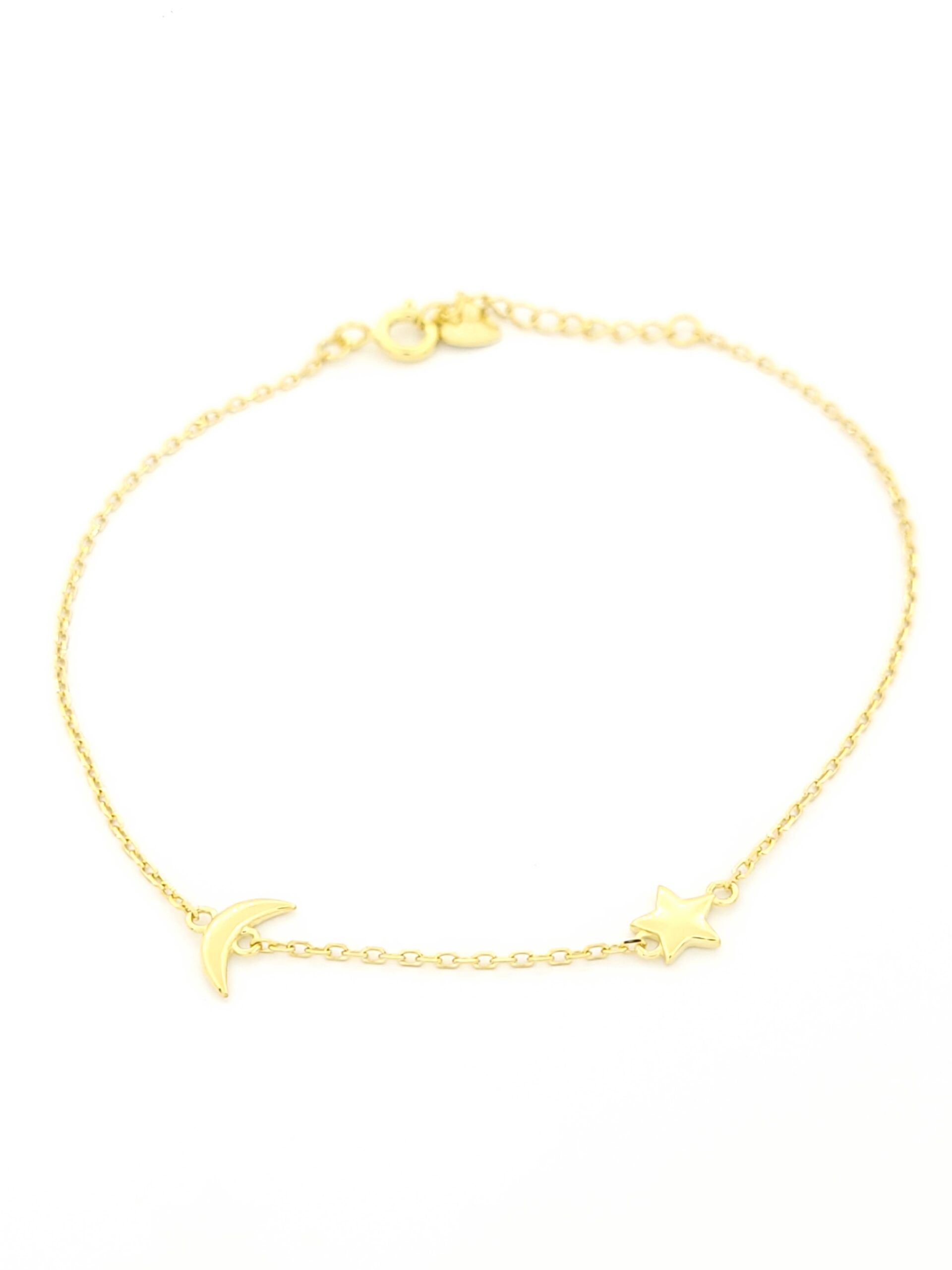 Ασημένιο Επιχρυσωμένο Γυναικείο Βραχιόλι, Mε Μισοφέγγαρο Και Αστέρι κωδ.106604