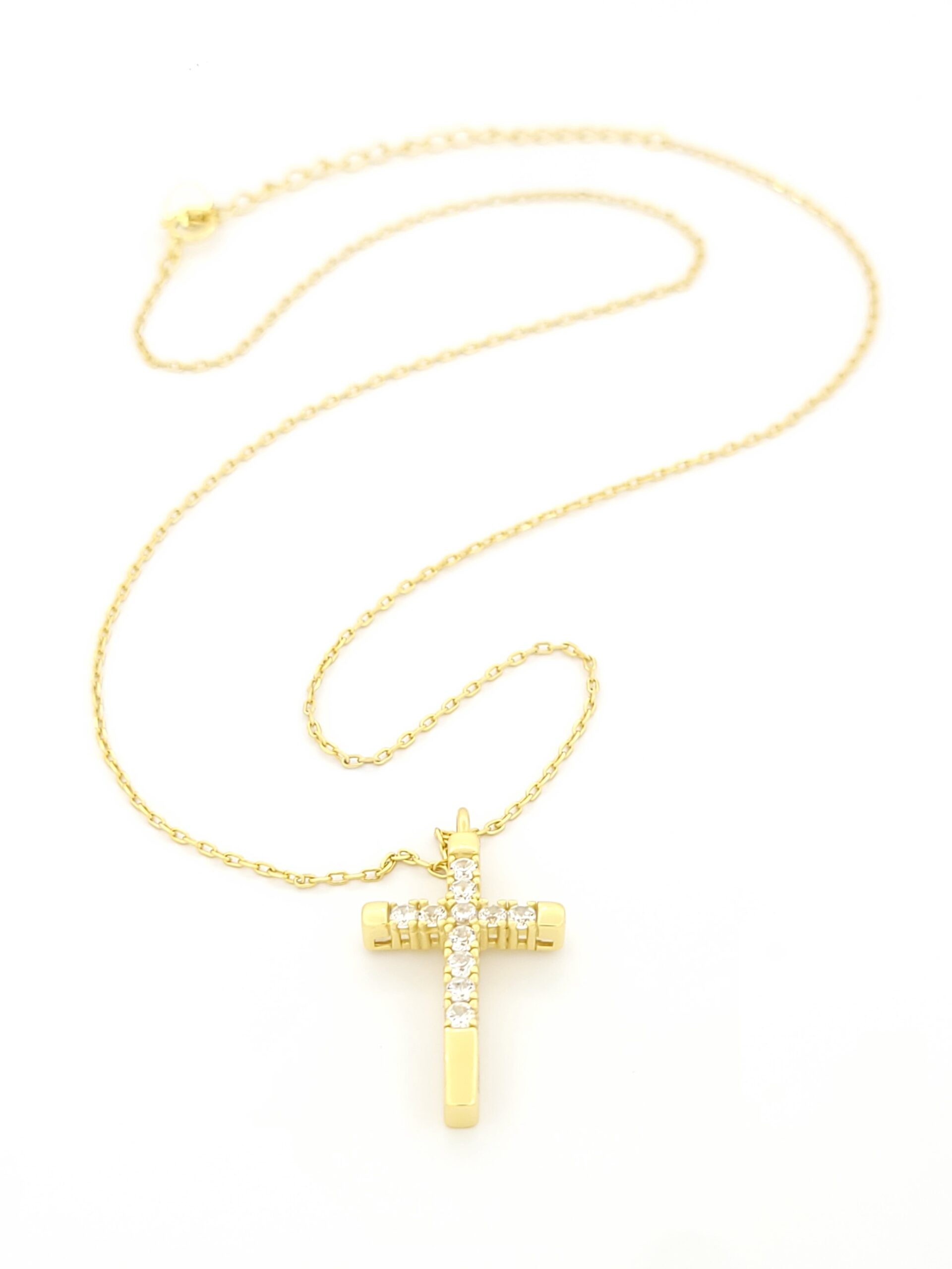 Ασημένιο Επιχρυσωμένο Γυναικείο Κολιέ, Με Σταυρό με Λευκά Ζιργκόν κωδ.106601