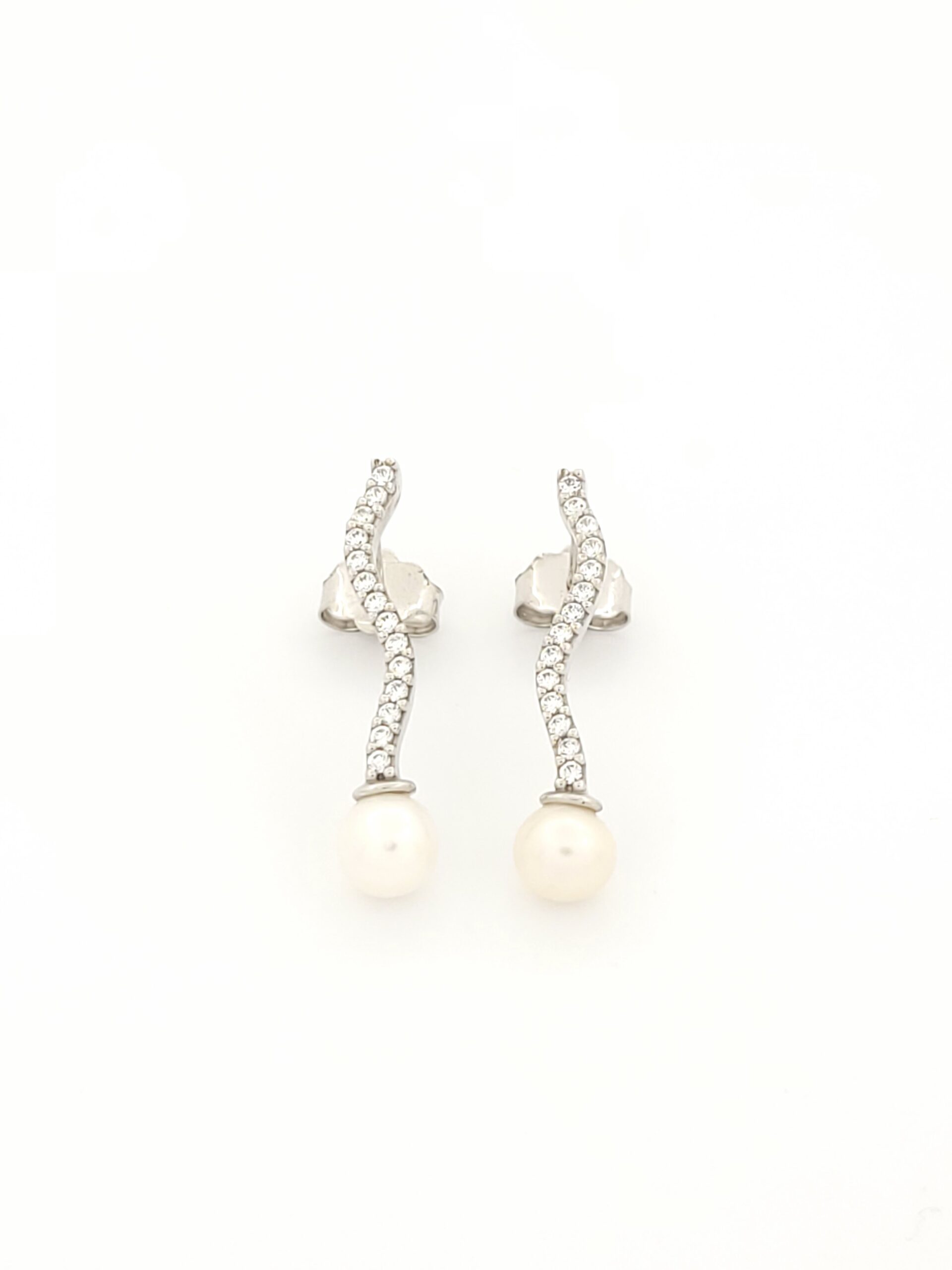 Λευκόχρυσα Γυναικεία Σκουλαρίκια Καρφωτά Κ14, Με Λευκά Ζιργκόν Και Μαργαριτάρια κωδ.106792