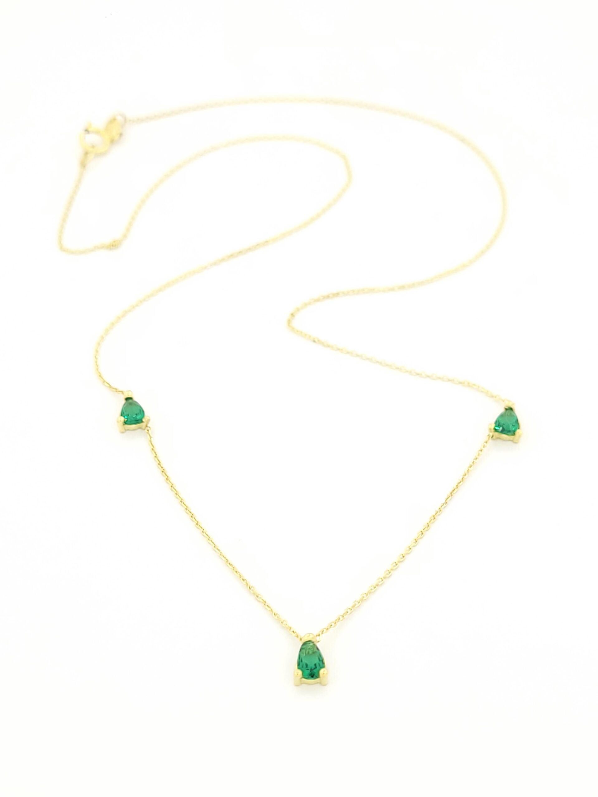 Χρυσό Γυναικείο Κολιέ Κ14, Με Δάκρυ Με Πράσινο Ζιργκόν κωδ.106818
