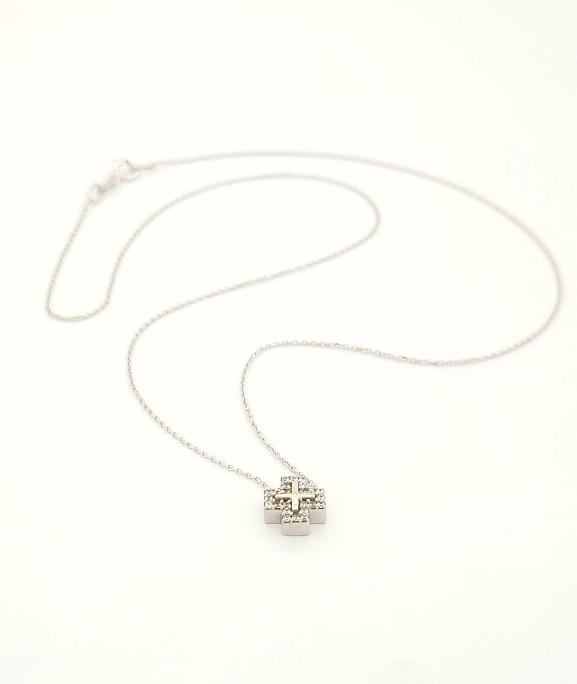 Λευκόχρυσο Γυναικείο Κολιέ Κ9, Με Σταυρό Και Ζιργκόν κωδ.106817