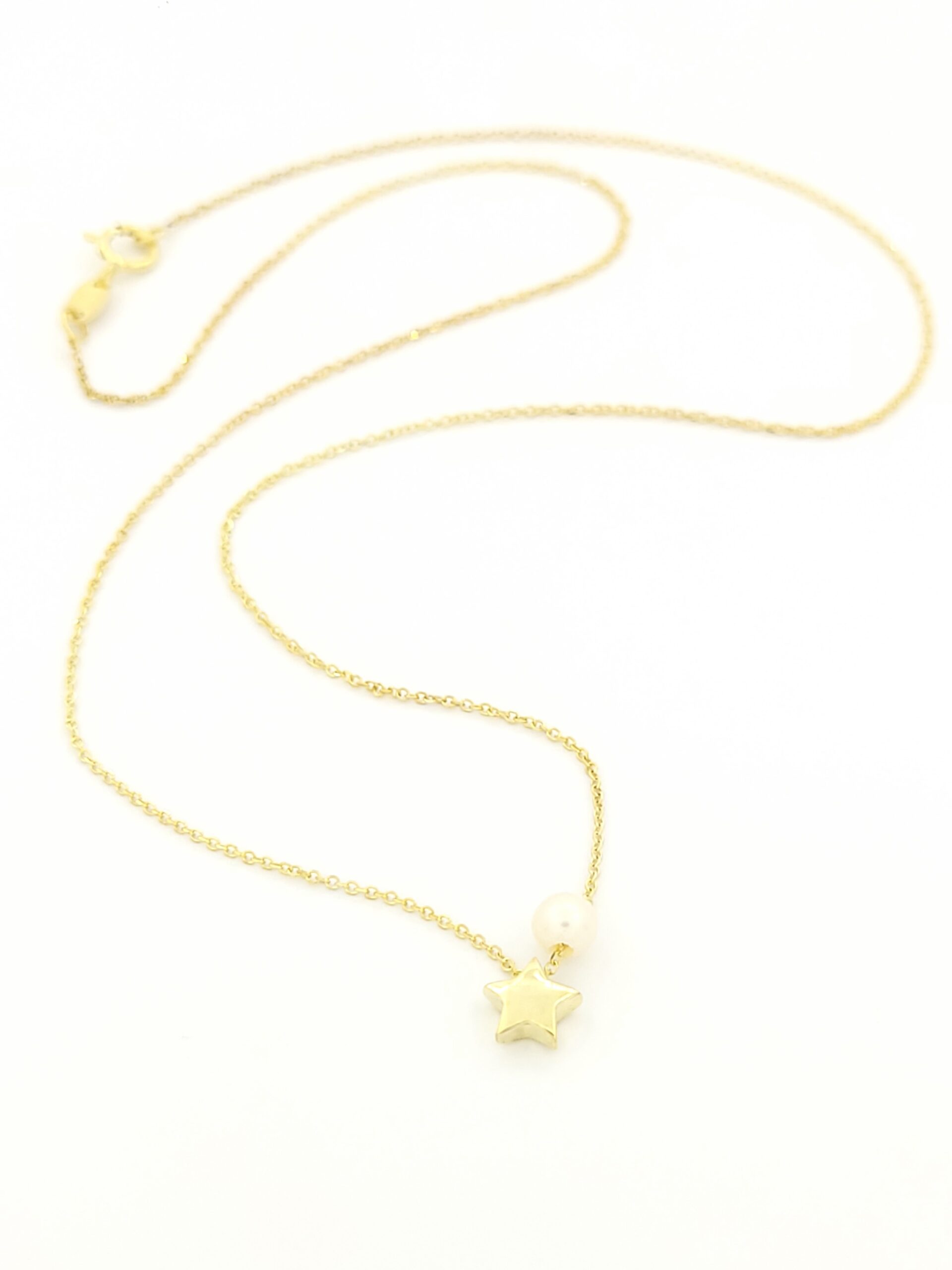 Χρυσό Γυναικείο Κολιέ Κ9, Με Αστεράκι Και Μαργαριτάρι κωδ.106820