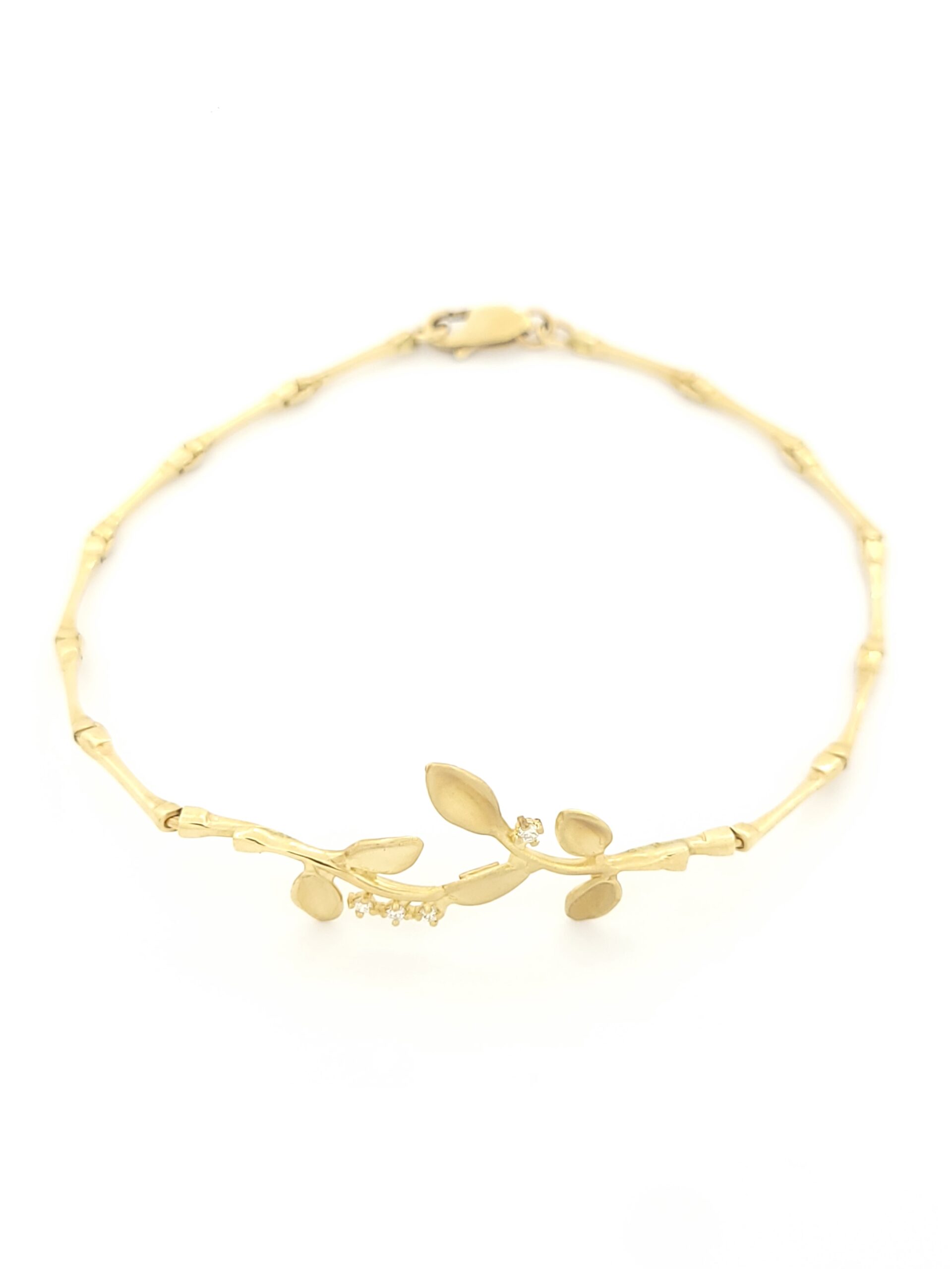 Χρυσό Χειροποίητο Γυναικείο Βραχιόλι Κ14, Με Φύλλα Με Διαμάντια κωδ.106839