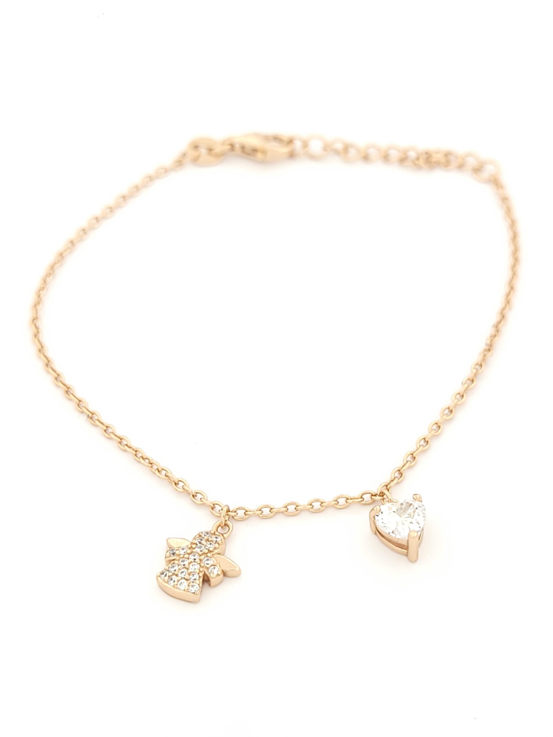 Ασημένιο Ροζ Gold Γυναικείο Βραχιόλι, Με Άγγελο Και Καρδιά Με Λευκά Ζιργκόν κωδ.B17025PP