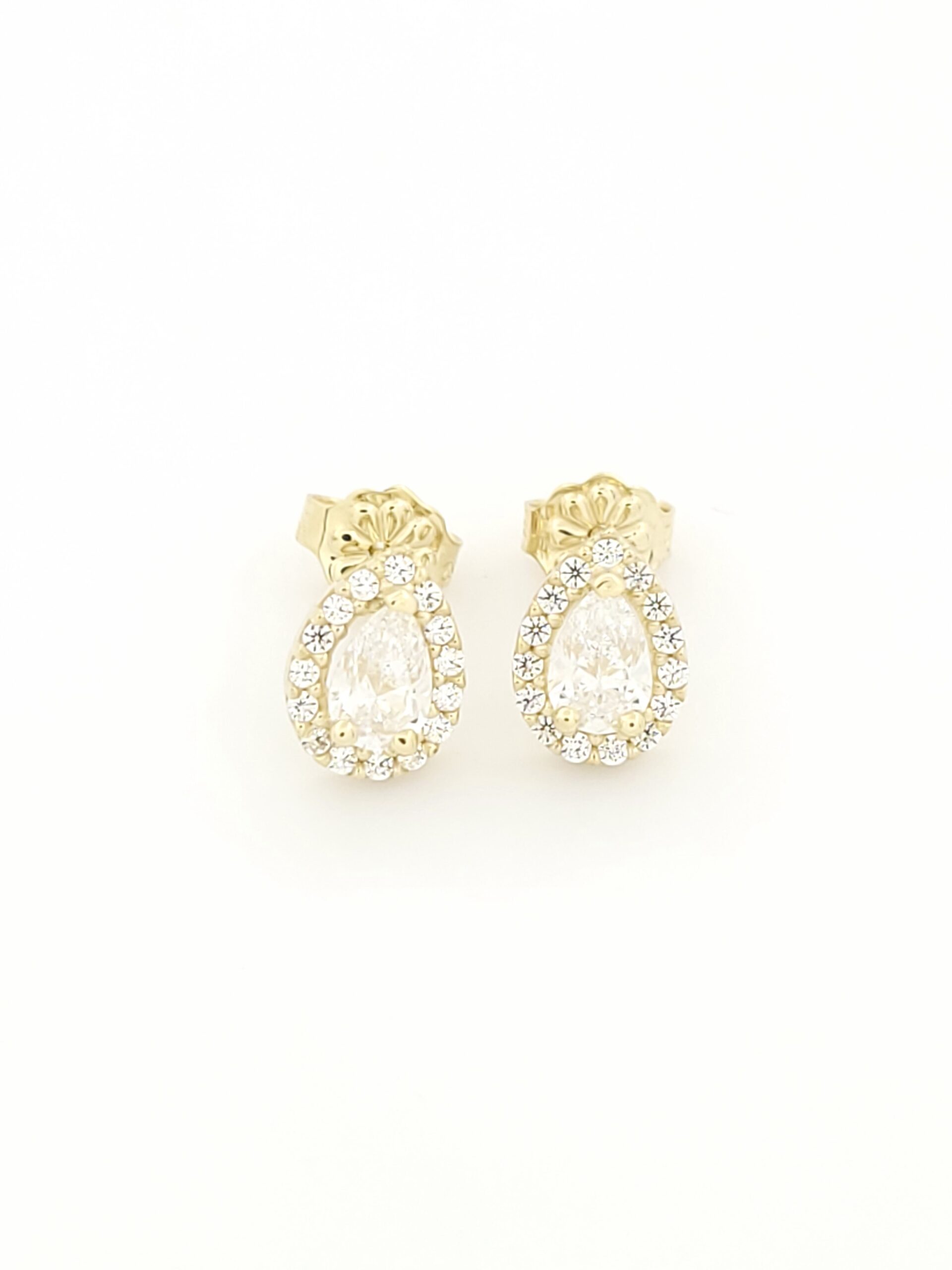 Χρυσά Γυναικεία Σκουλαρίκια Καρφωτά Ροζέτα Δάκρυ Κ9, Με Λευκά Ζιργκόν κωδ.106947