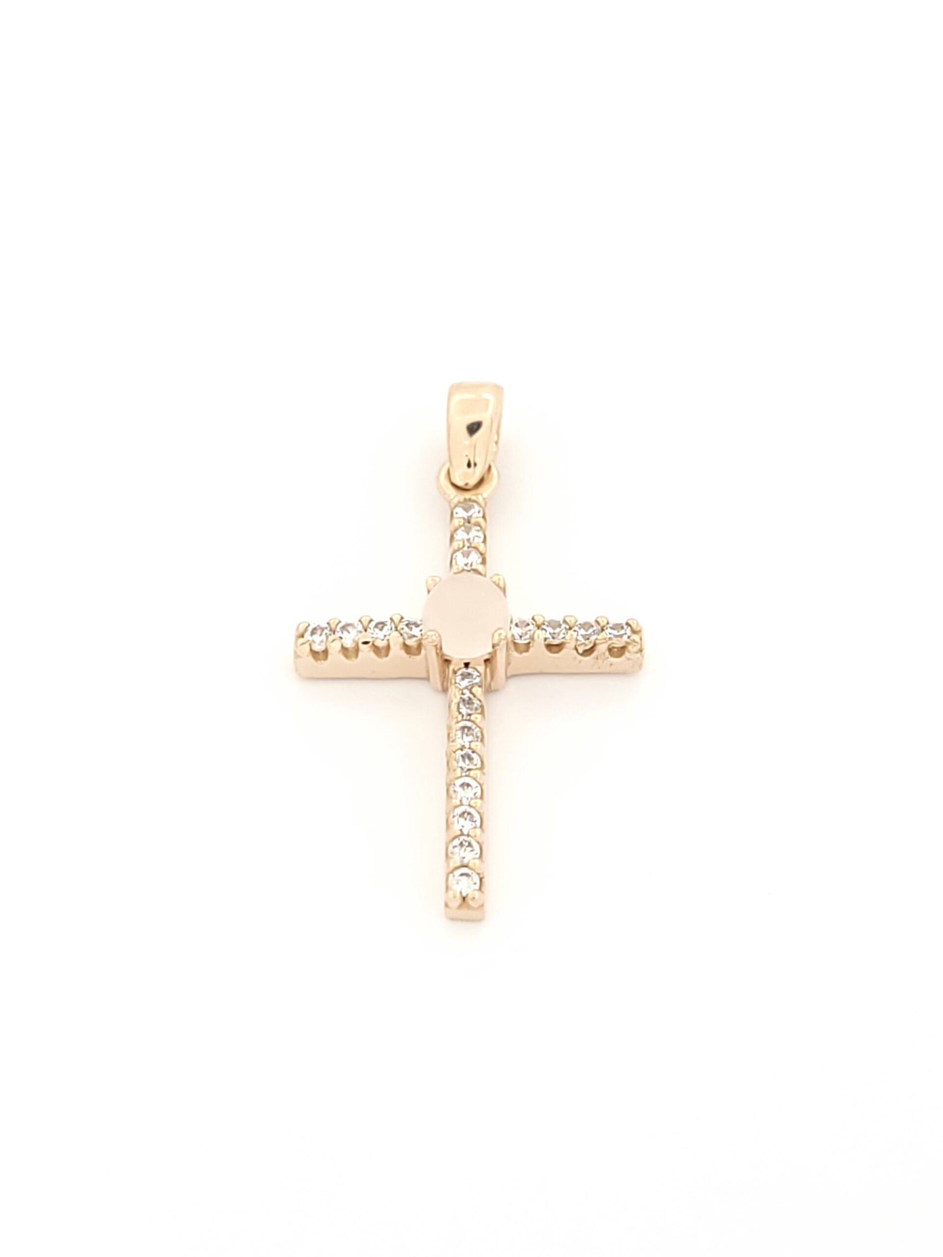 Χρυσός Ροζ Gold Γυναικείος Σταυρός Κ14, Με Ροζ Quartz Και Λευκά Ζιργκόν κωδ.106988