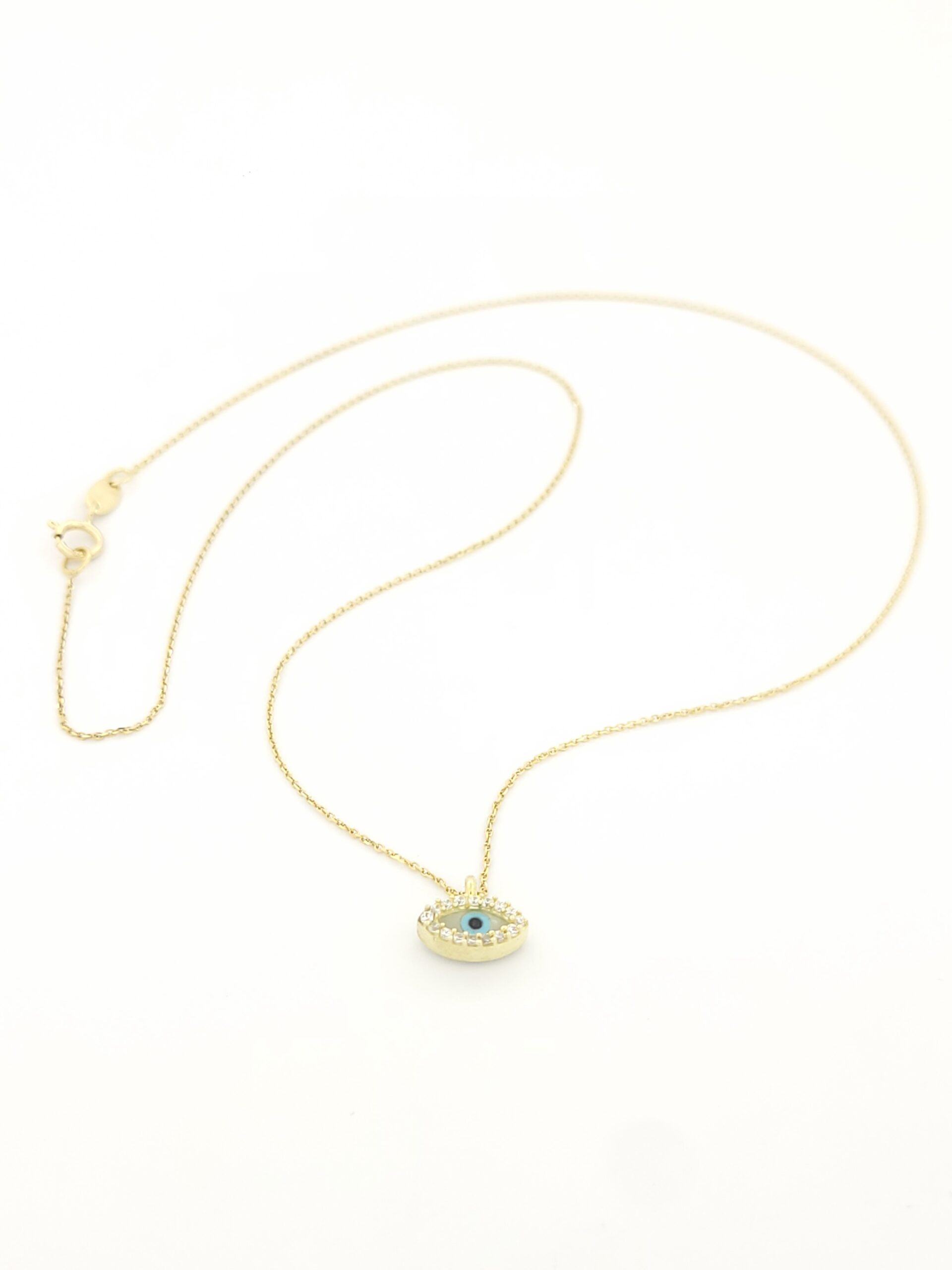Χρυσό Γυναικείο Κολιέ Κ9, Ματάκι Με Λευκά Ζιργκόν κωδ.107069