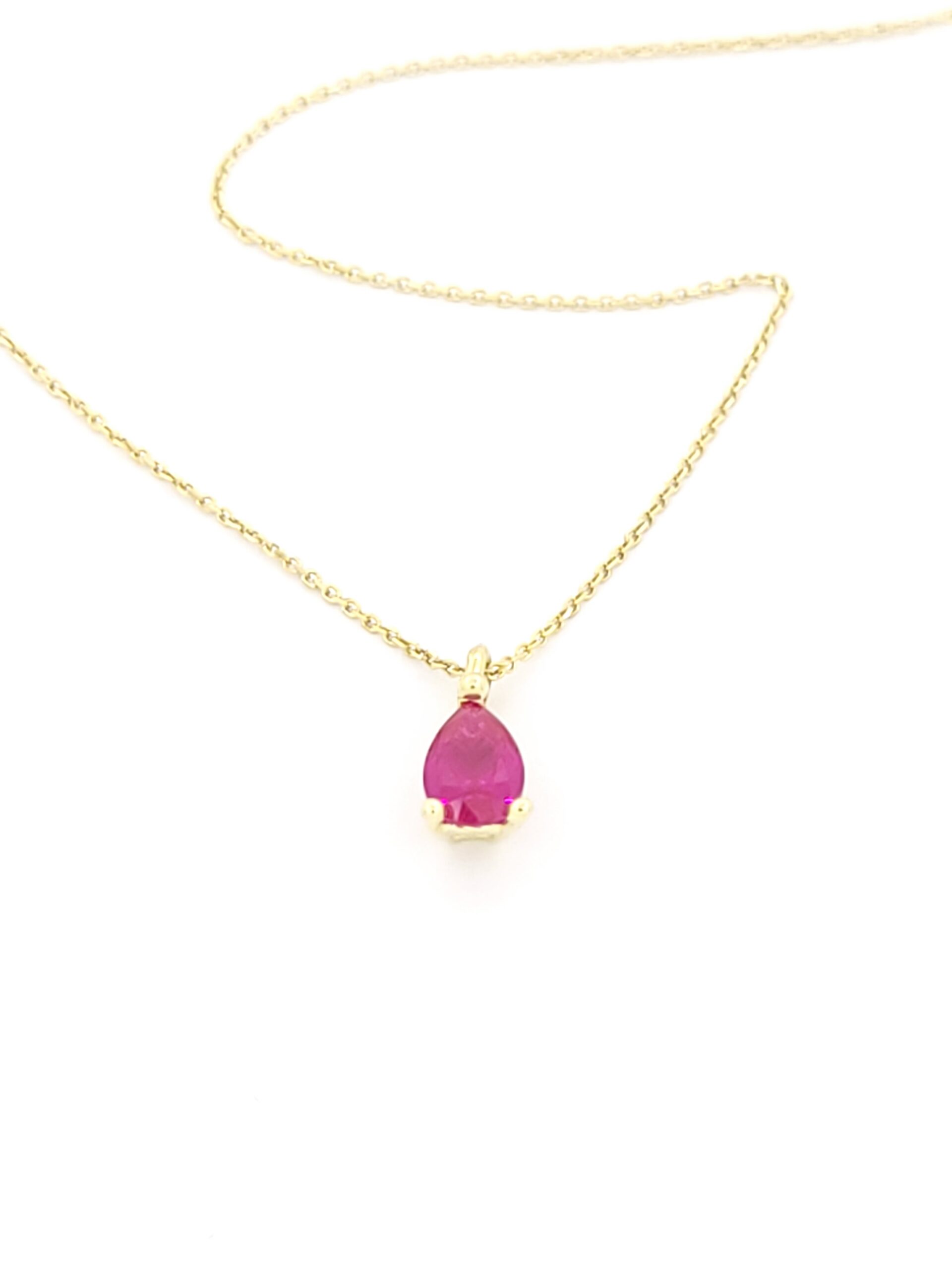 Χρυσό Γυναικείο Κολιέ Κ9, Με Δάκρυ Με Φουξ Ζιργκόν κωδ.107070