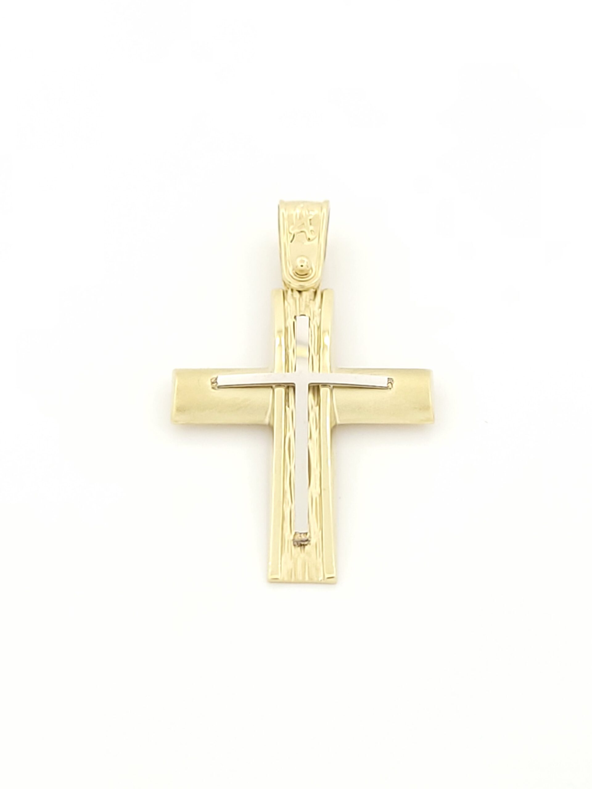 Xρυσός Δίχρωμος Ανδρικός Ματ Σταυρός Κ14 κωδ.107118