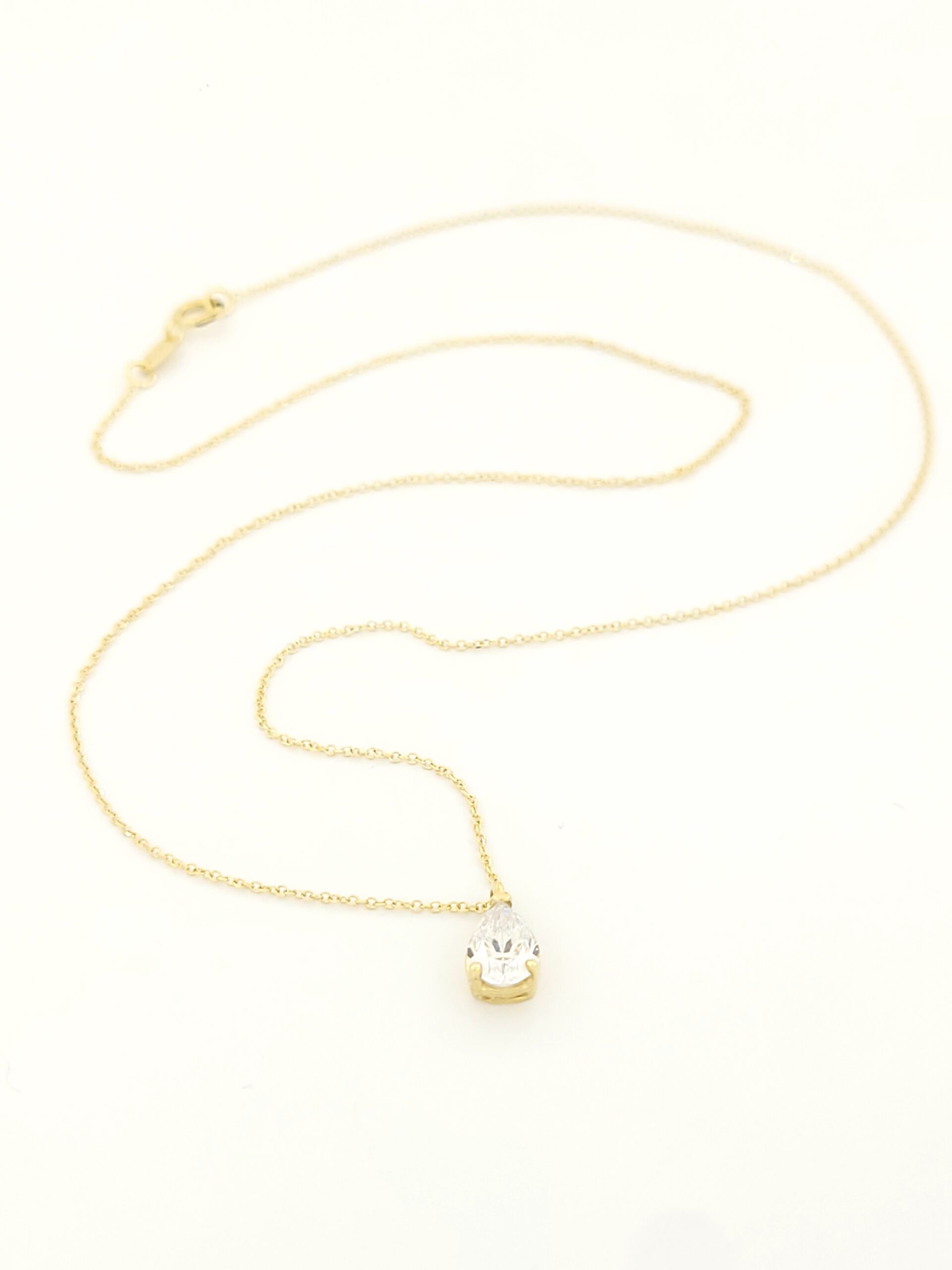 Χρυσό Γυναικείο Κολιέ Δάκρυ Κ9, Με Λευκά Ζιργκόν κωδ.0986Κ1