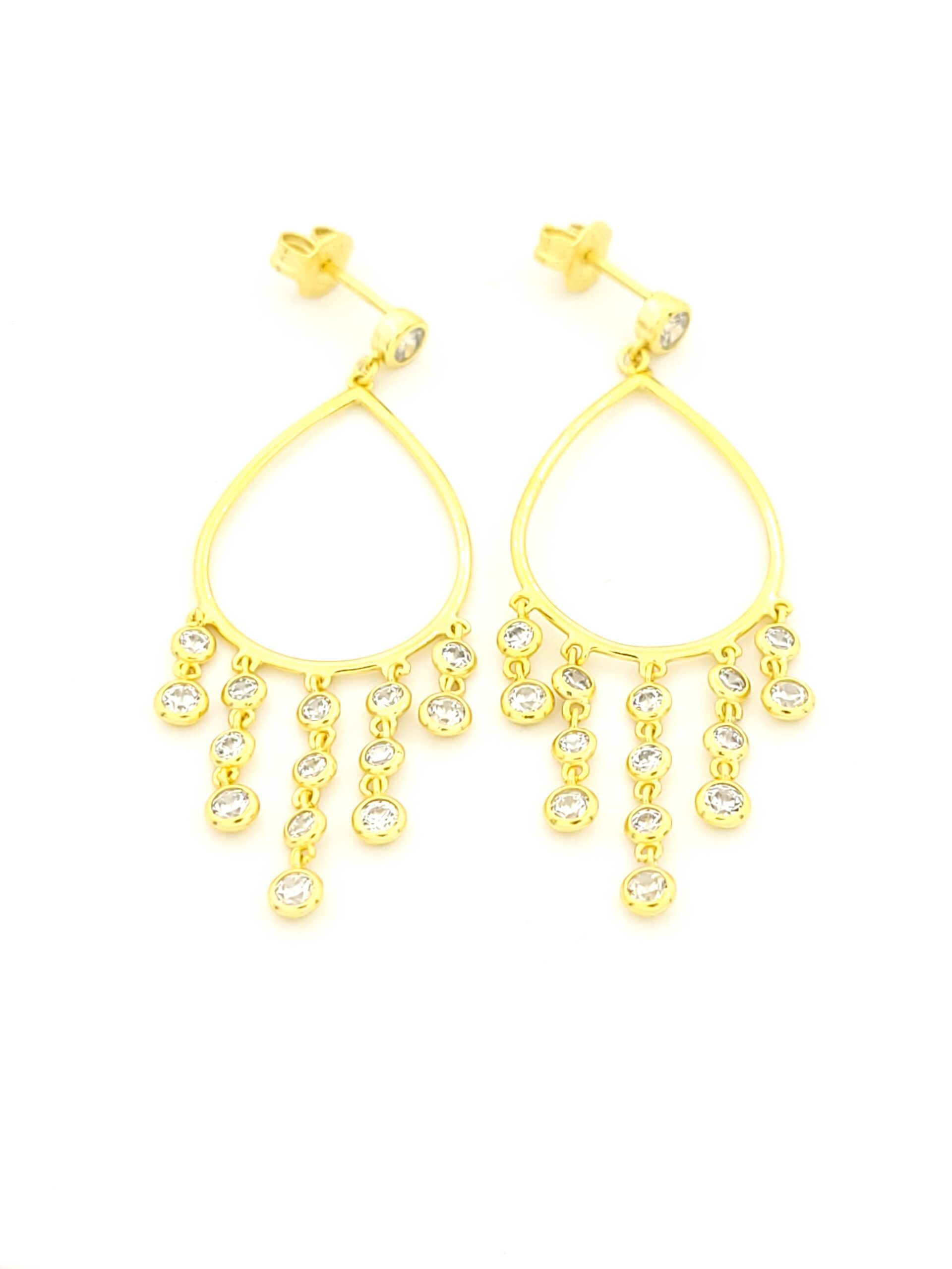 Ασημένια Επιχρυσωμένα Γυναικεία Σκουλαρίκια Κρεμαστά Δάκρυ, Με Ζιργκόν κωδ.107275