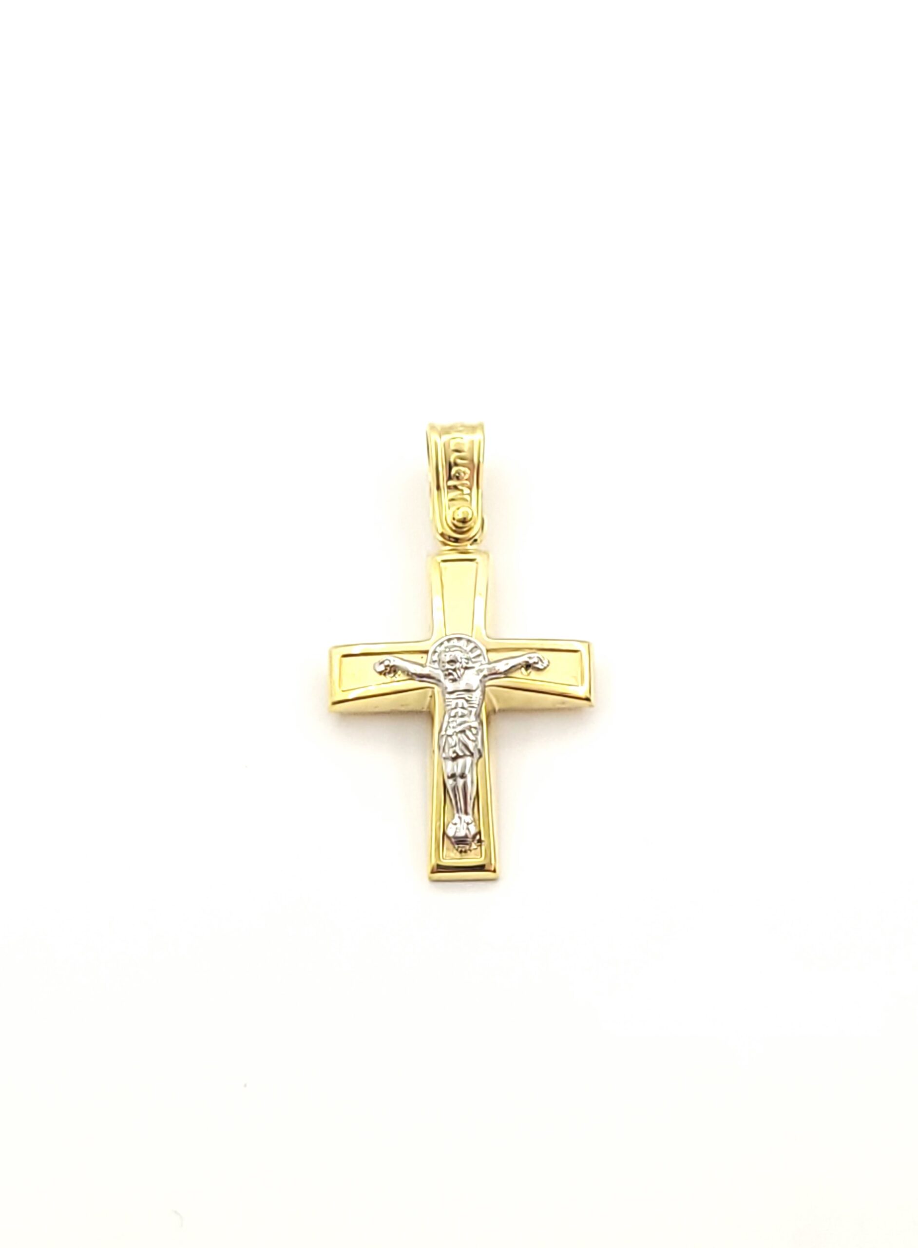Ανδρικός  Xρυσός Δίχρωμος Ματ Λουστρε Σταυρός Κ14, Με Εσταυρωμένο κωδ.107370