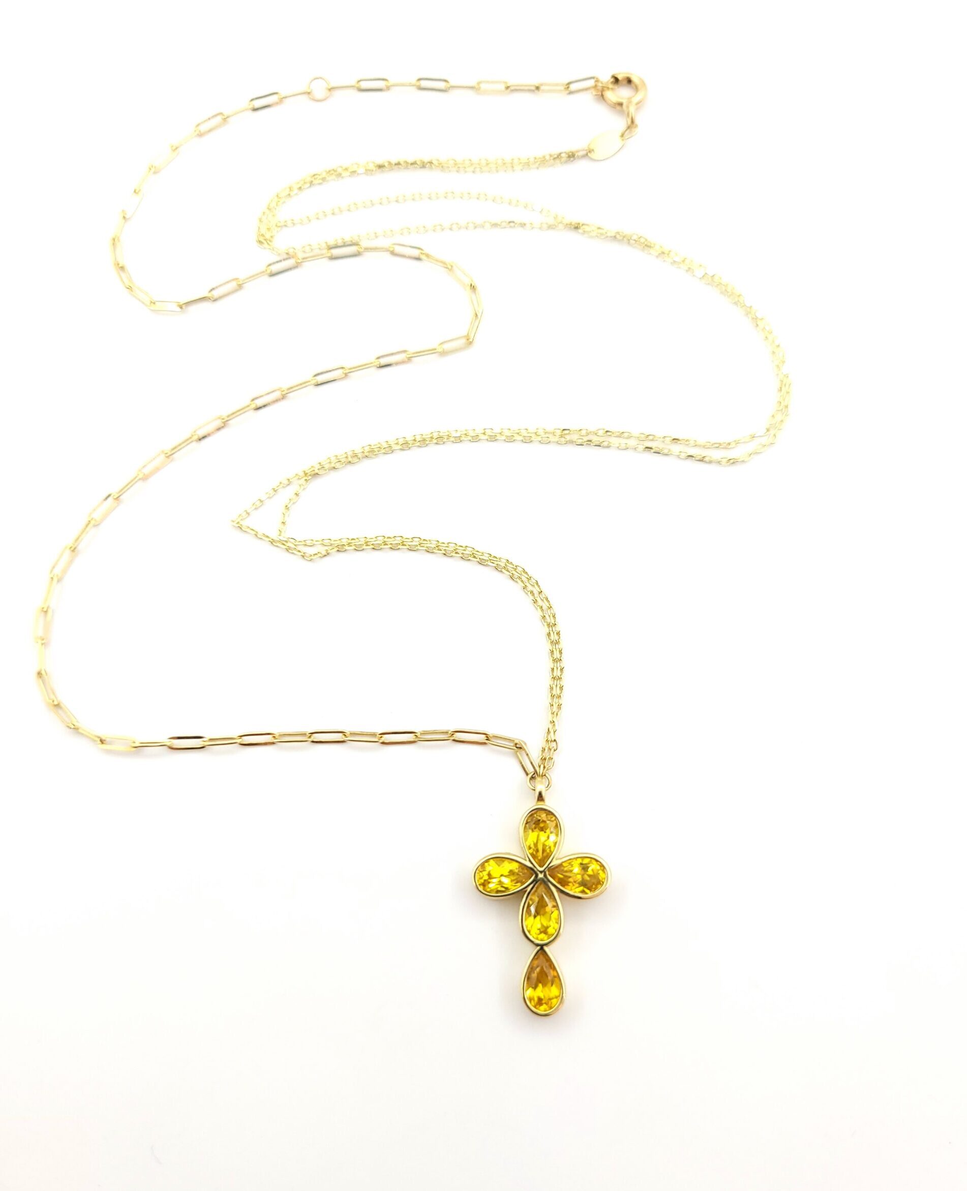 Χρυσό Γυναικείο Κολιέ MetronGold Κ14, Με Σταυρό Με Κίτρινα Ζαφείρια κωδ.107402