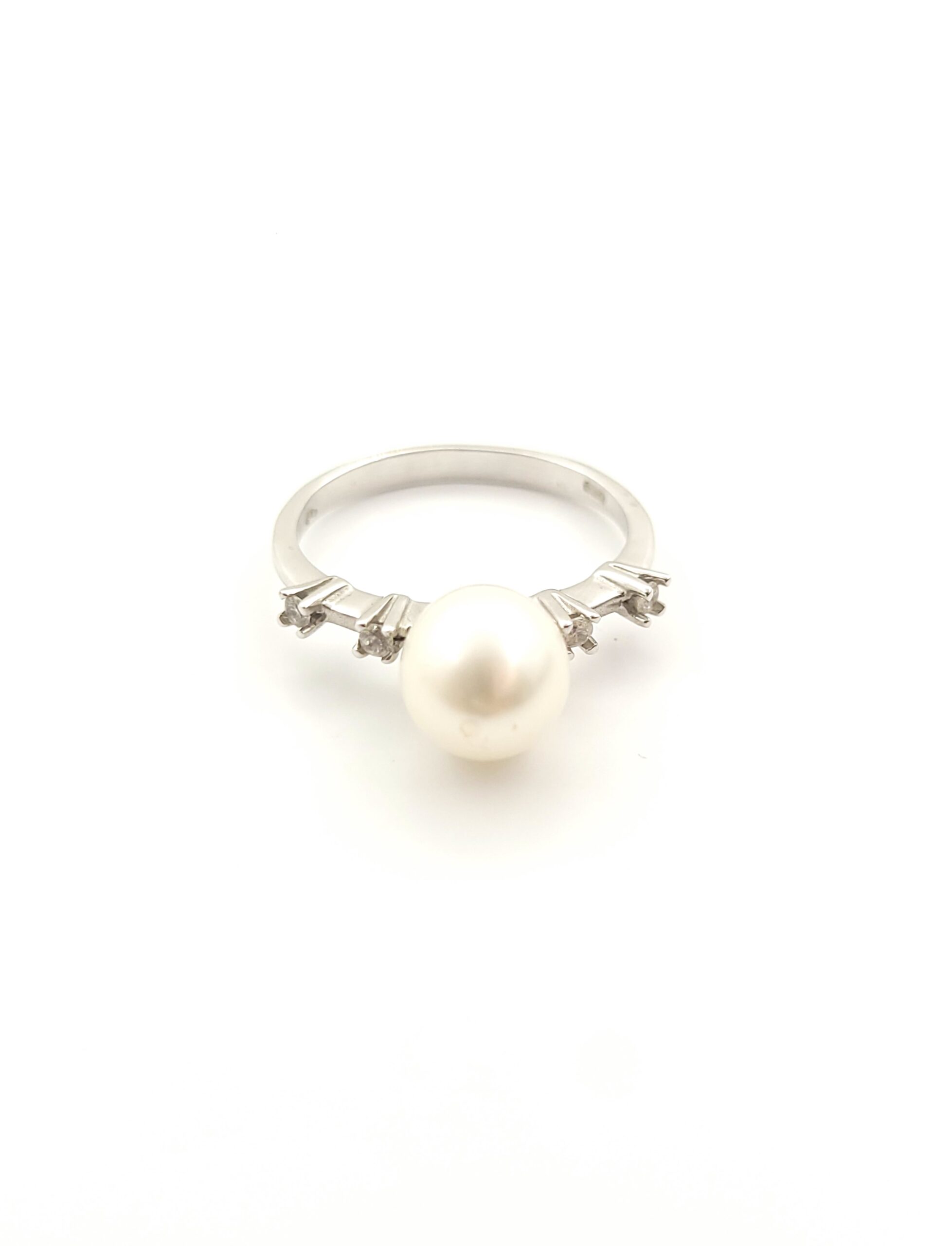 Λευκόχρυσο Γυναικείο Δαχτυλίδι Μονόπετρο Κ14 με Μαργαριτάρι και Ζιργκόν κωδ.107465 - Image 2