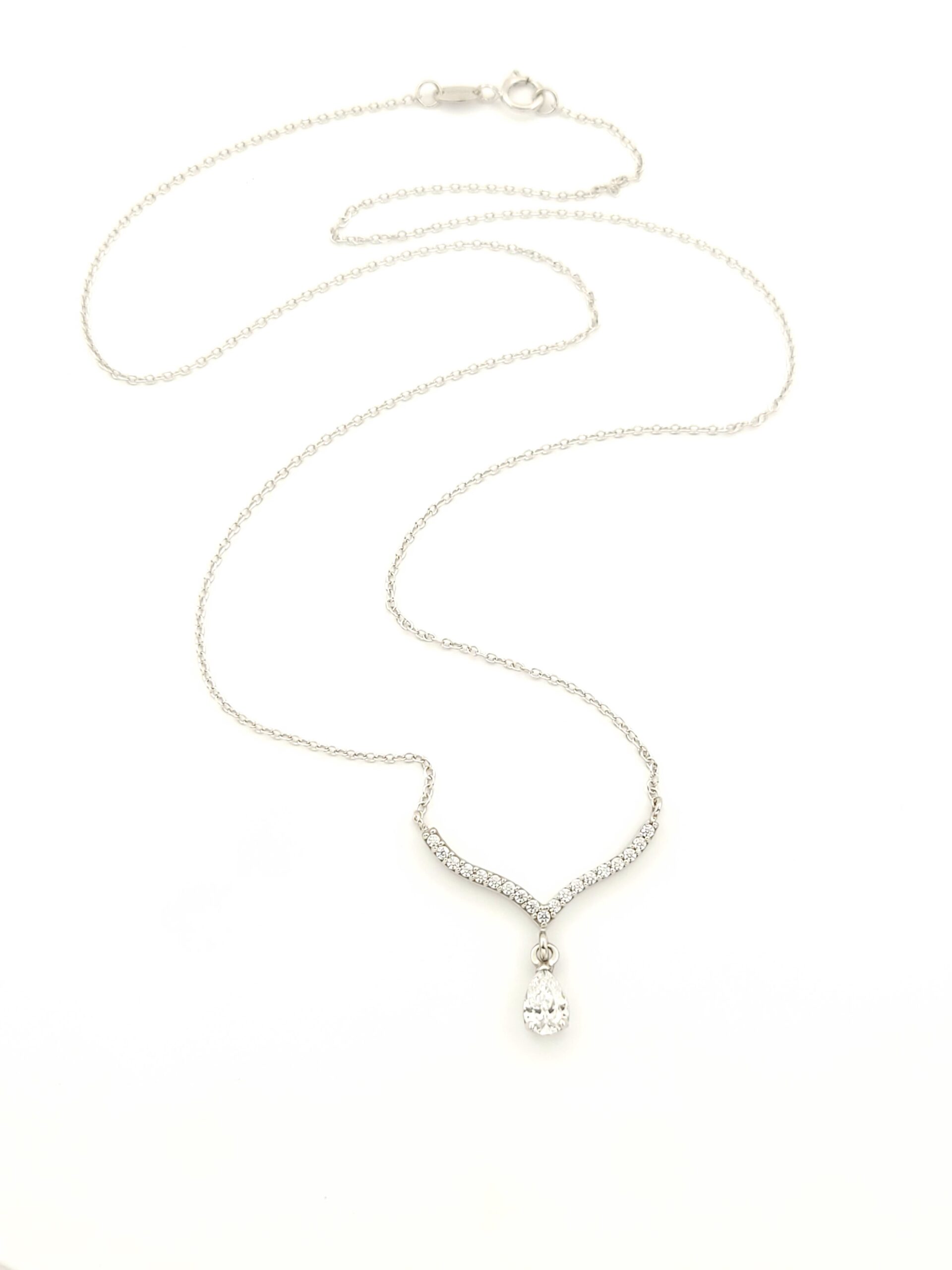 Λευκόχρυσο Γυναικείο Κολιέ Κ14, Με Λευκά Ζιργκόν και Δάκρυ κωδ.107495