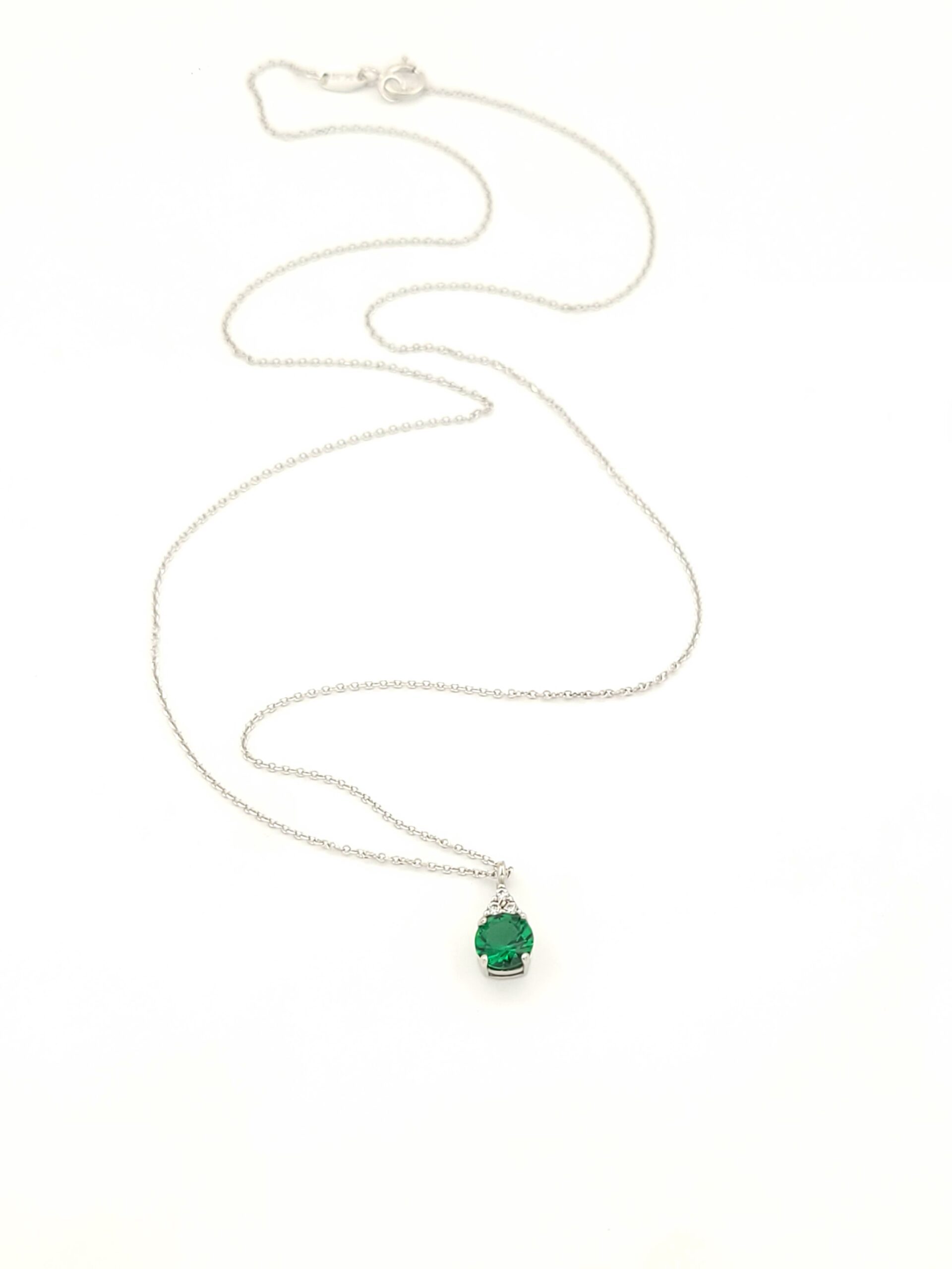 Λευκόχρυσο Γυναικείο Κολιέ Δάκρυ Κ14, Με Πράσινο και Λευκά Ζιργκόν κωδ.107628