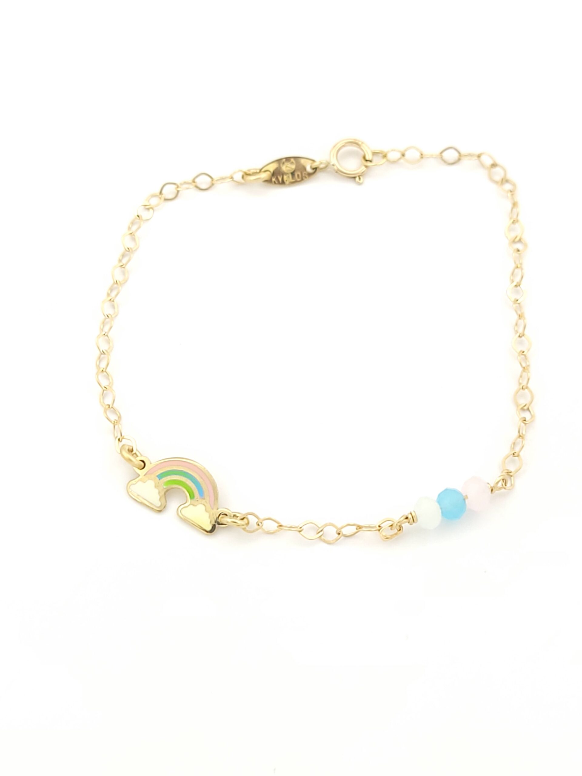 Χρυσό Παιδικό Βραχιόλι Κ9, Με Ουράνιο Τόξο Με Σμάλτο, Και Τρίχρωμα Στοιχεία κωδ.107716