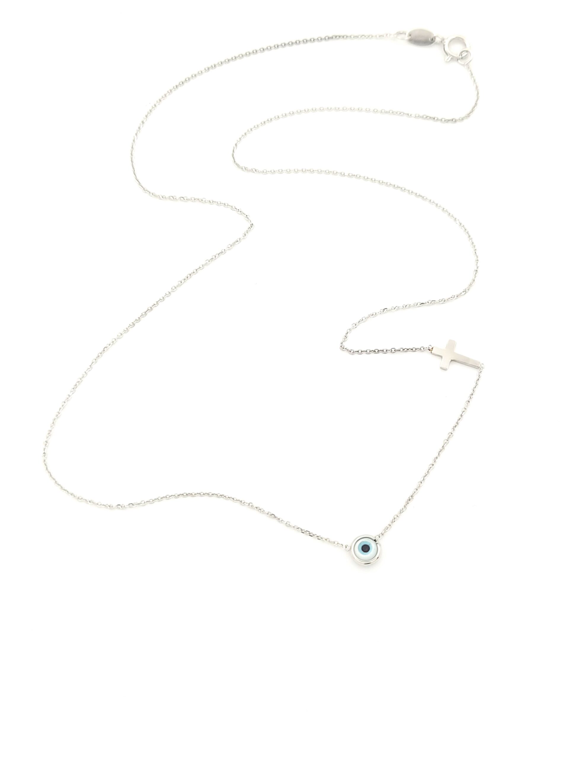 Λευκόχρυσο Γυναικείο Κολιέ Κ9, Με Ματάκι Και Σταυρουδάκι κωδ.107697