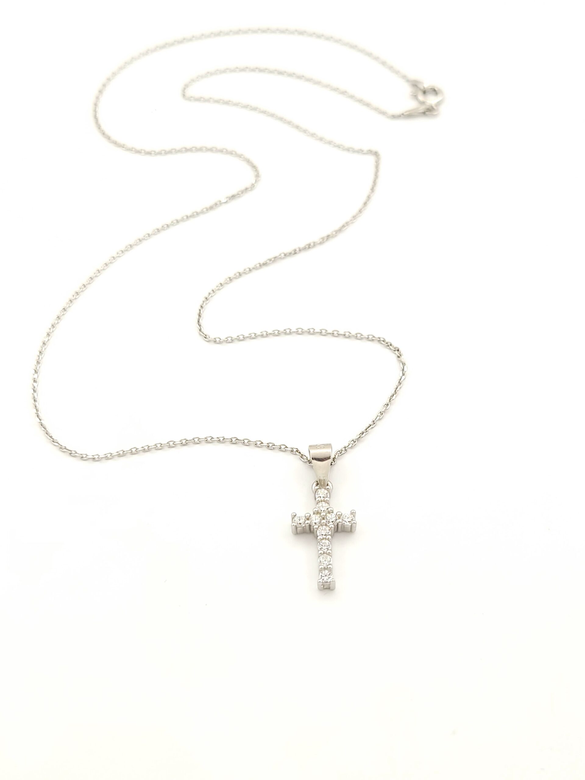 Ασημένιο Γυναικείο Κολιέ, Με Σταυρό Με Λευκά Ζιργκόν κωδ.107865
