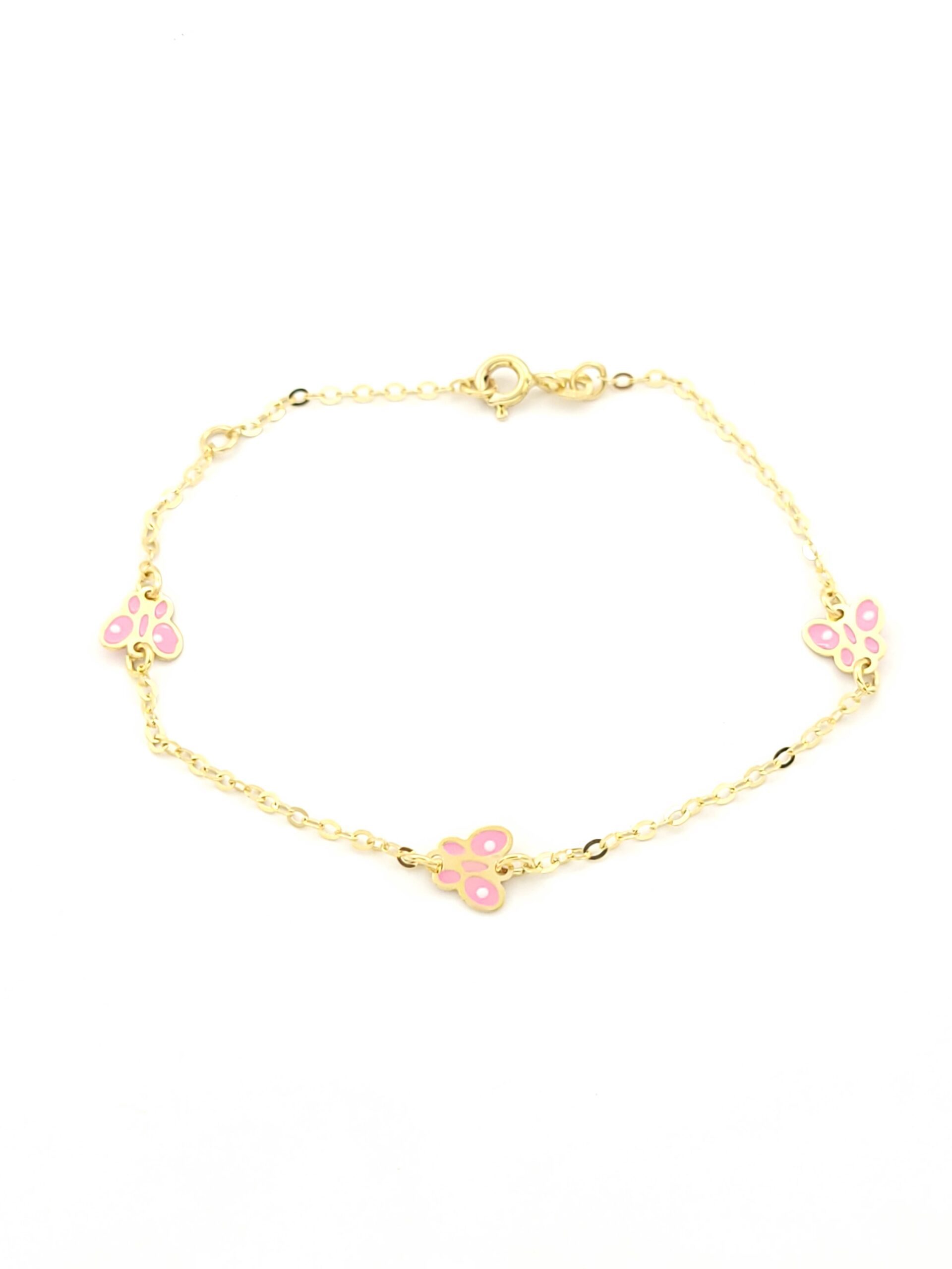 Χρυσό Παιδικό Βραχιόλι Κ9, Με Πεταλούδες Με Σμάλτο κωδ.107877