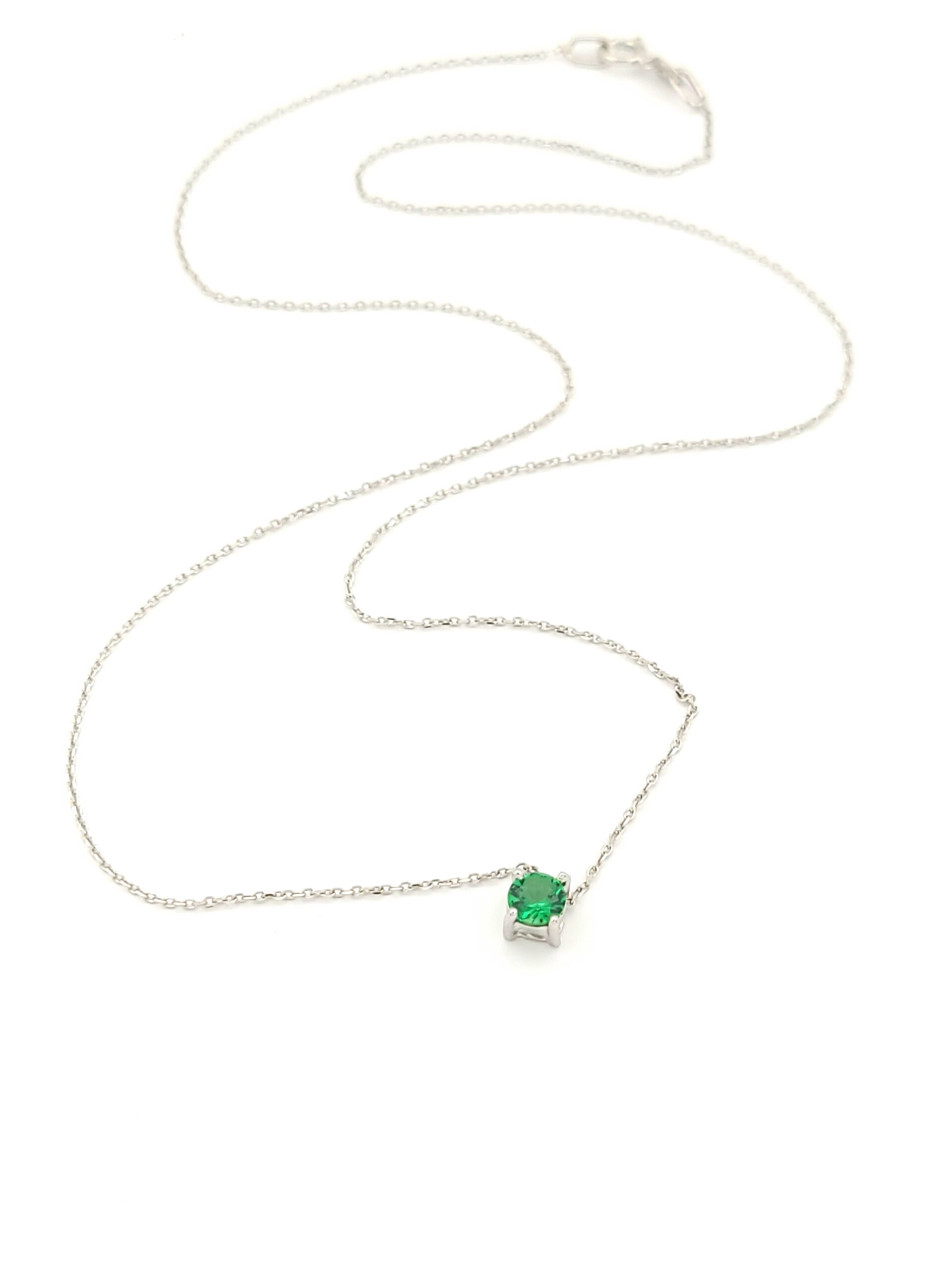 Λευκόχρυσο Γυναικείο Κολιέ Κ9, Με Μονόπετρο Με Πράσινο Ζιργκόν κωδ.107982